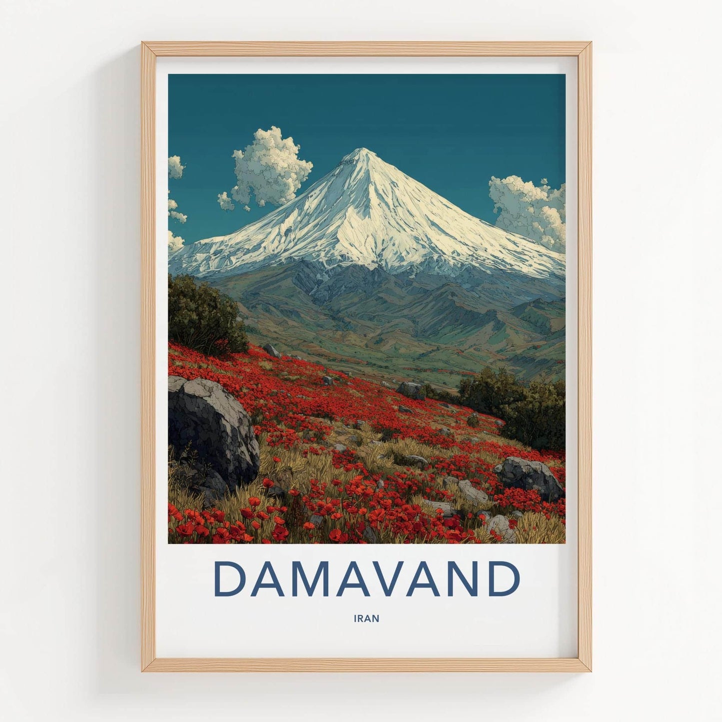 Damavand Poster - Iran Travel Art - Red Poppy Slopes Home Decor