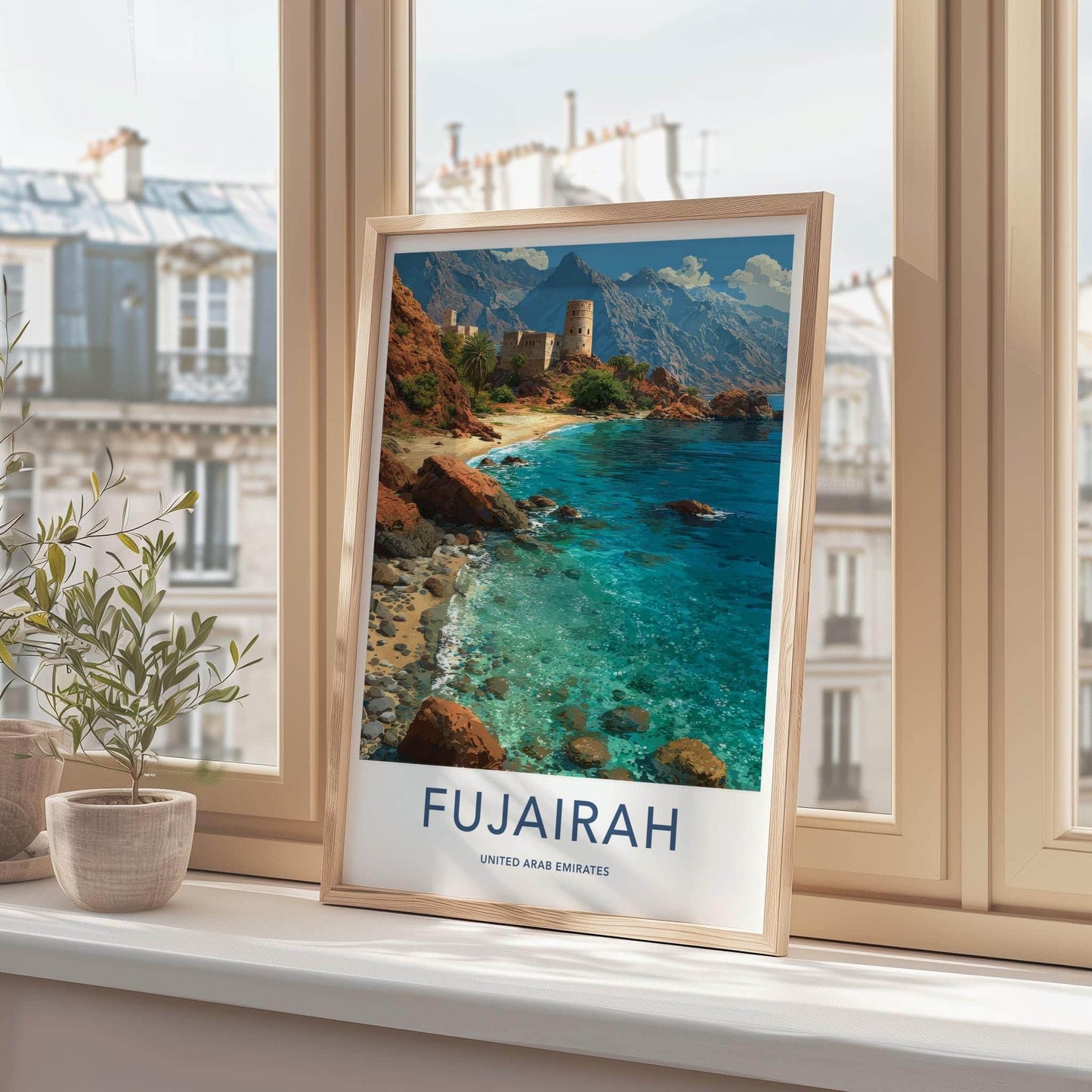 Fujairah Poster - United Arab Emirates Travel Art - Coastal Mountain Fort Wall Decor