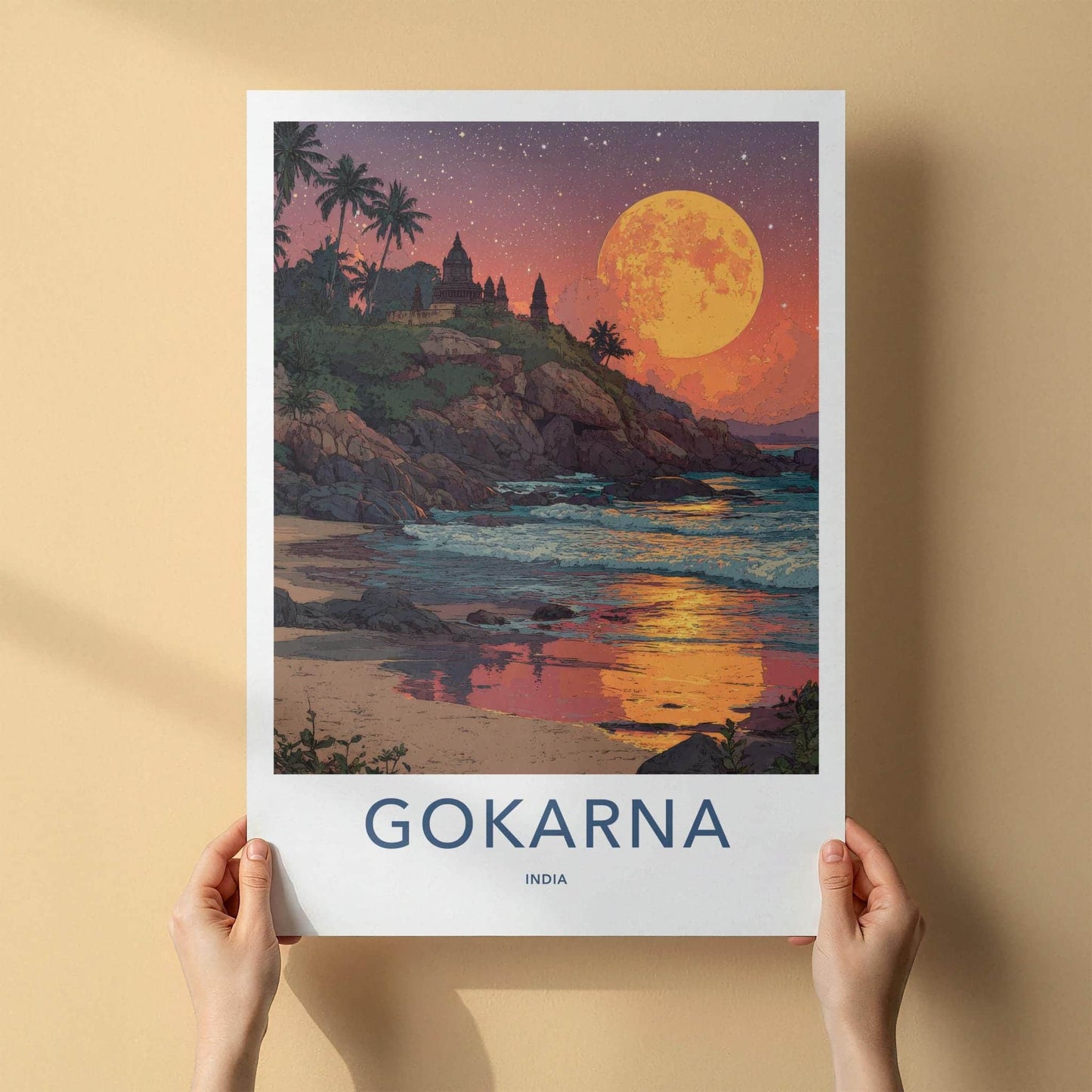 Gokarna Poster - India Travel Art - Karnataka Moonlit Beach Home Decor