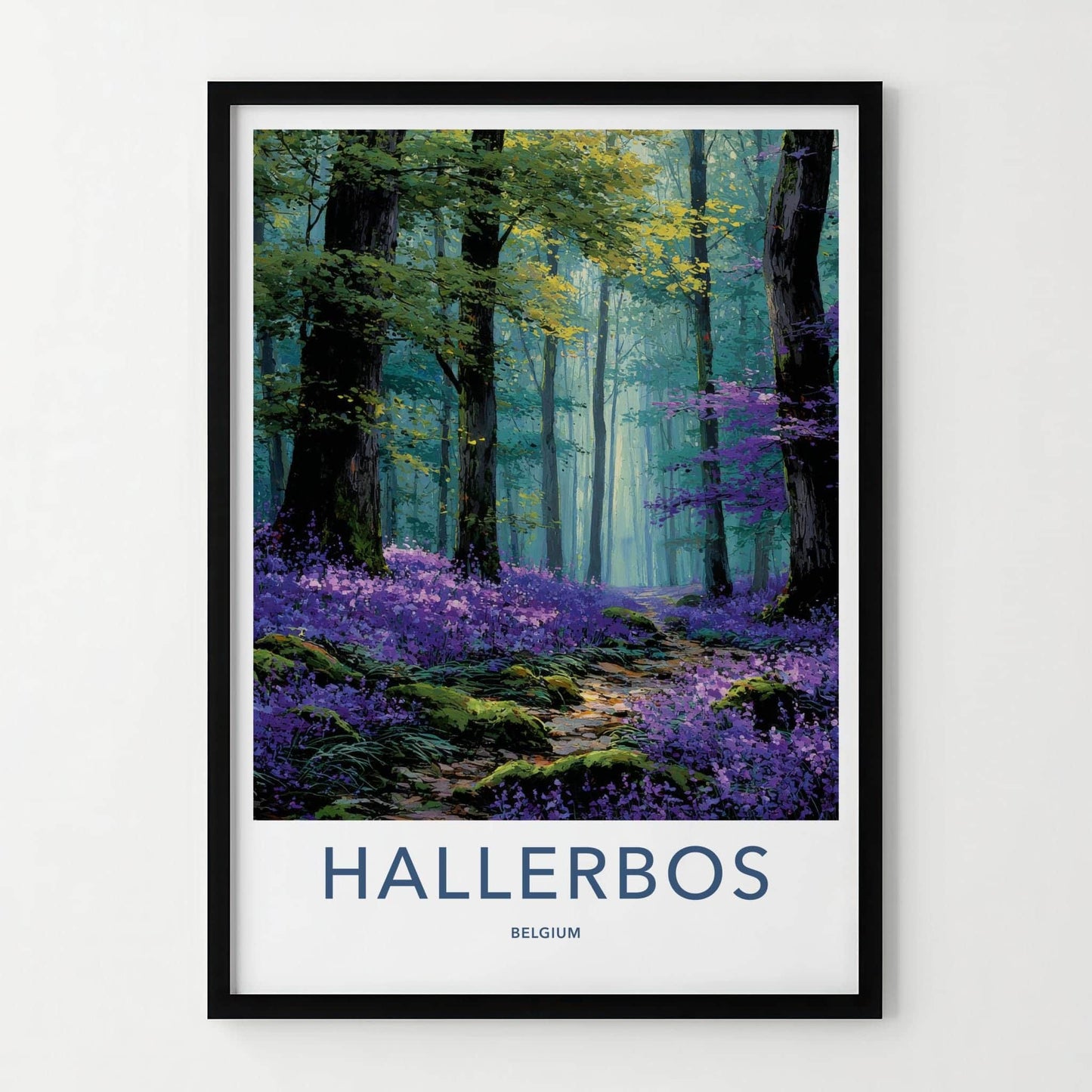 Hallerbos Poster - Belgium Travel Print - Bluebell Forest Path Wall Decor