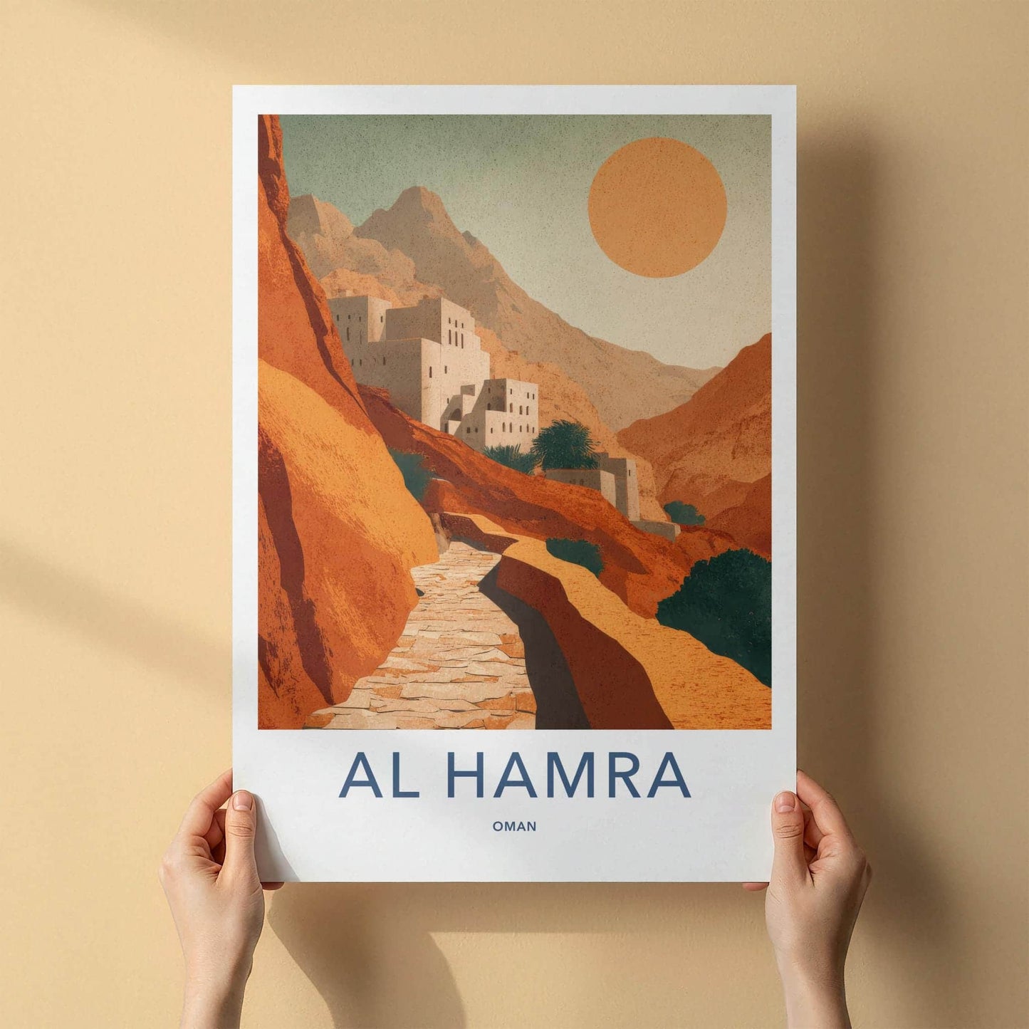 Al Hamra Poster - Oman Travel Art - Ancient desert village Home Decor