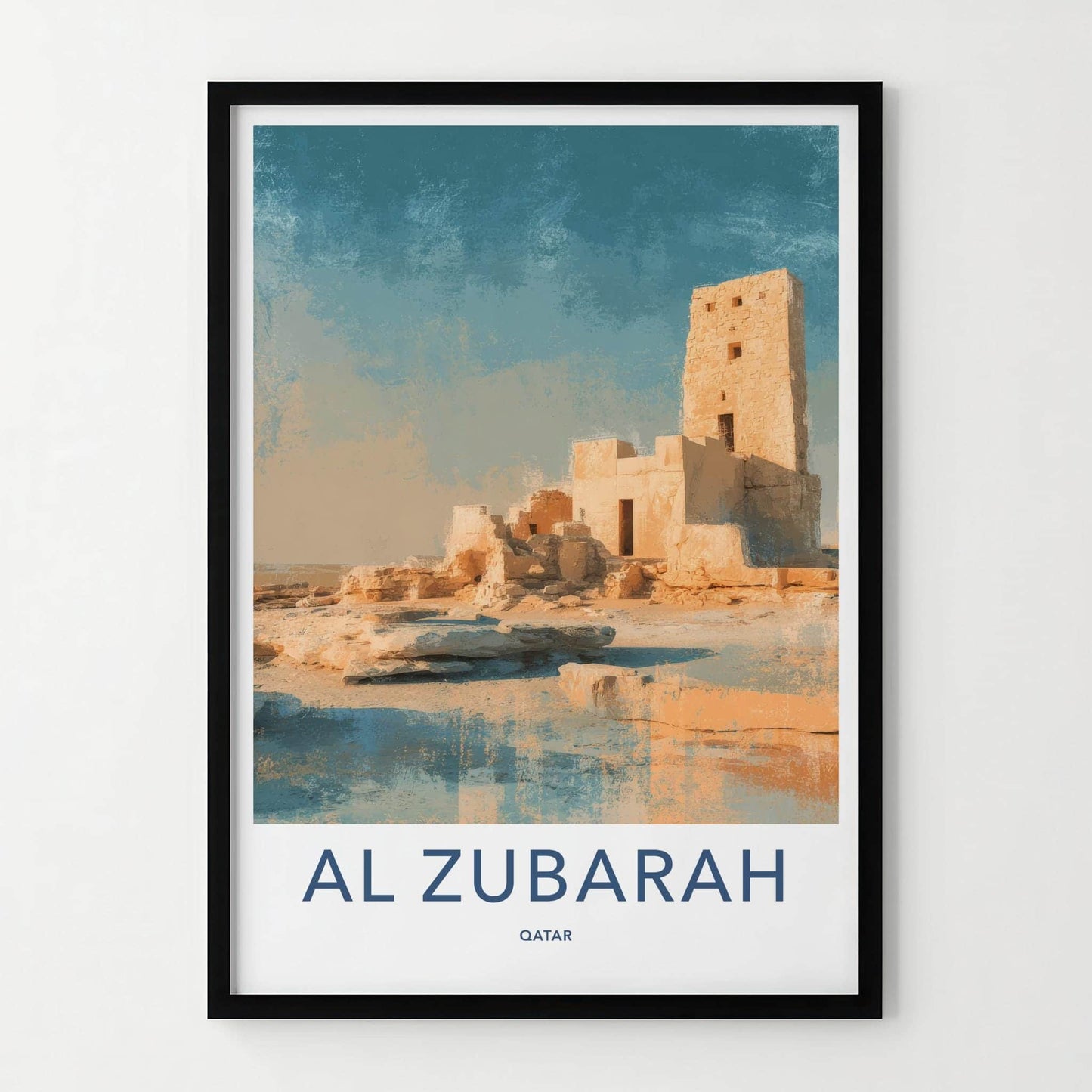 Al Zubarah Poster - Qatar Travel Illustration - Desert Fort Home Decor