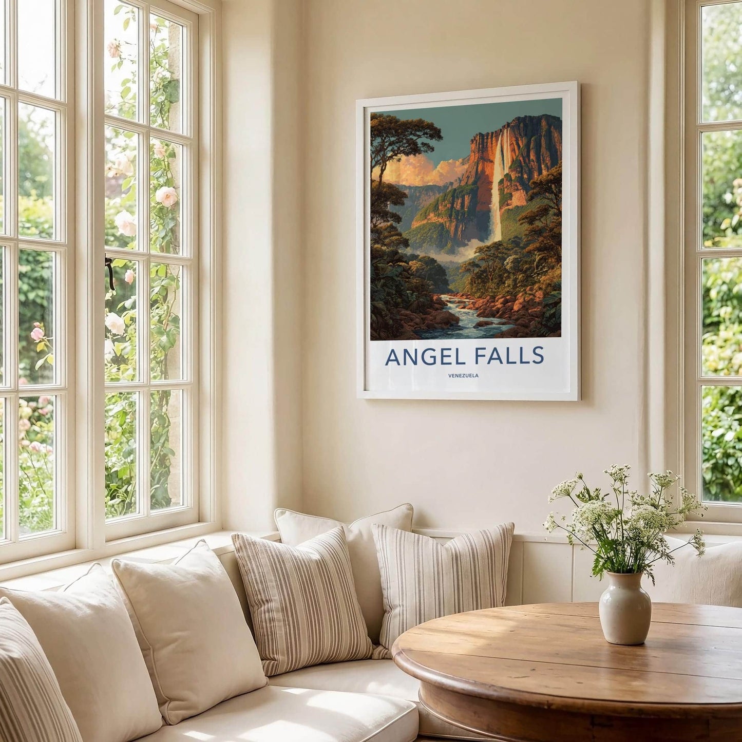 Angel Falls Poster - Venezuela Art Print - Cascading Jungle Falls Home Decor