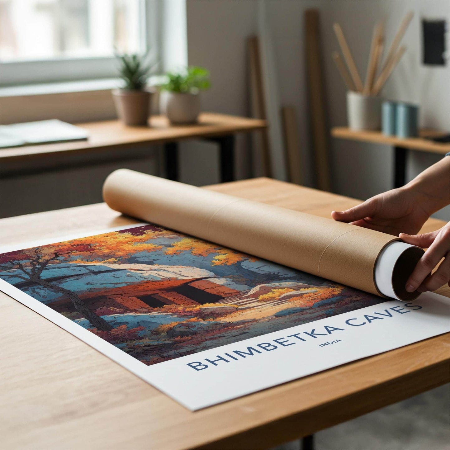 Bhimbetka Caves Poster - India Art Print - Madhya Pradesh Cave Steps Wall Decor