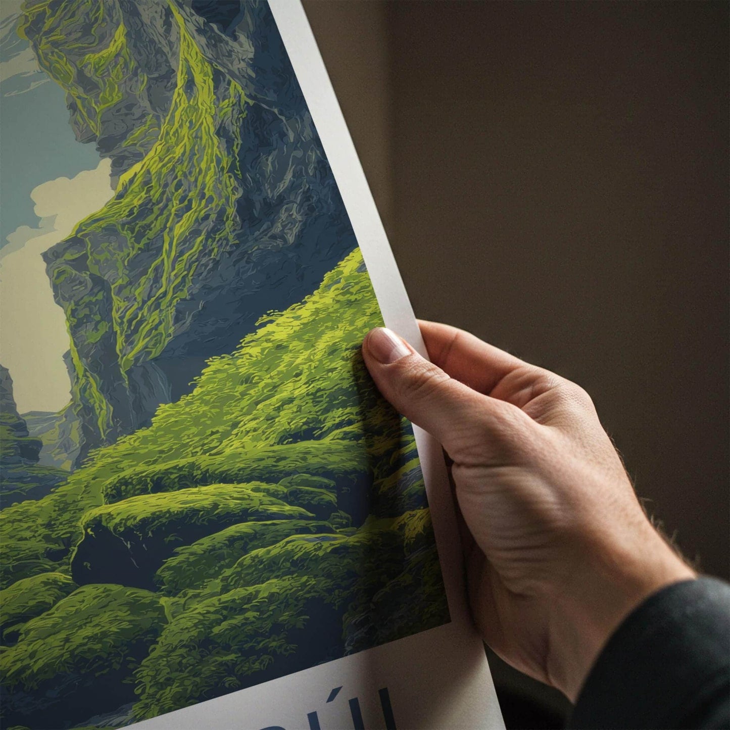 Gljufrabui Poster - Iceland Travel Art - Mossy Green Gorge Wall Decor