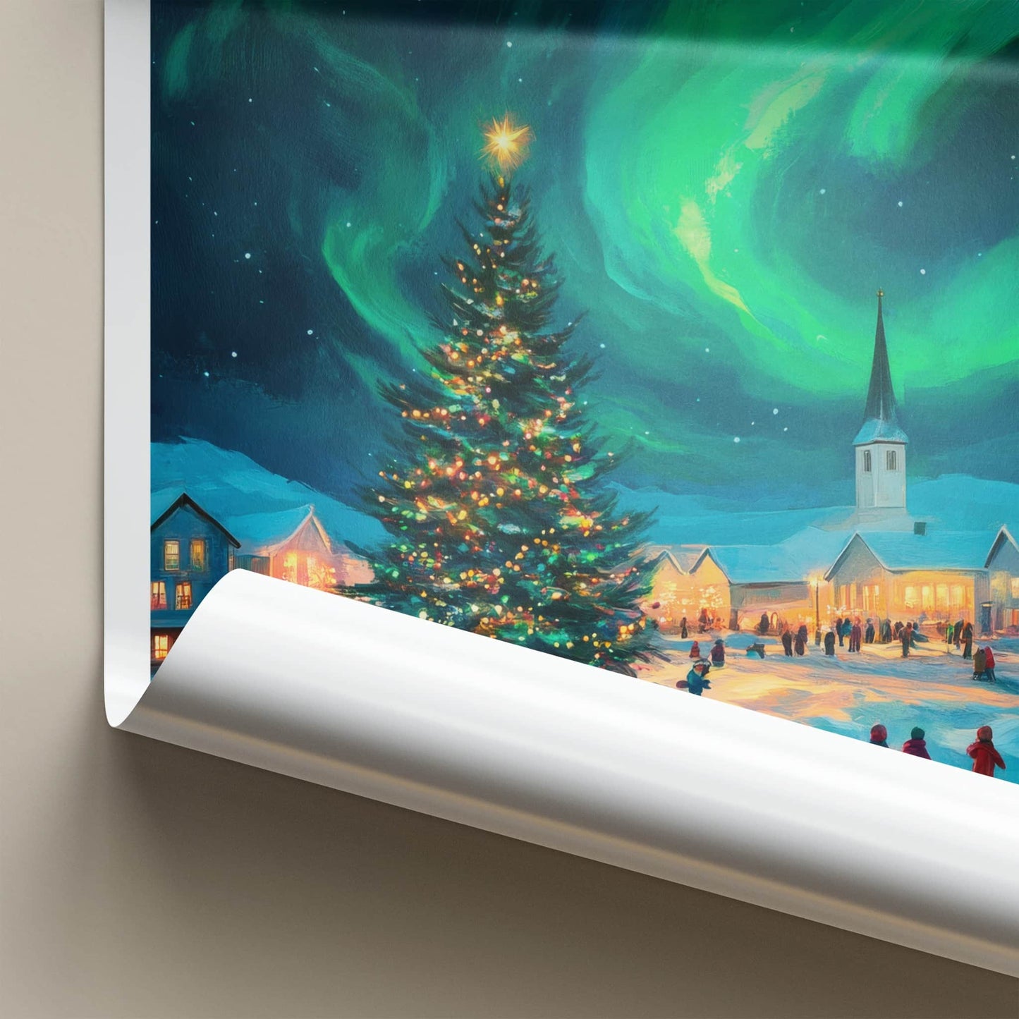 Ilulissat Poster - Greenland Travel Art - Christmas Aurora Village Home Decor