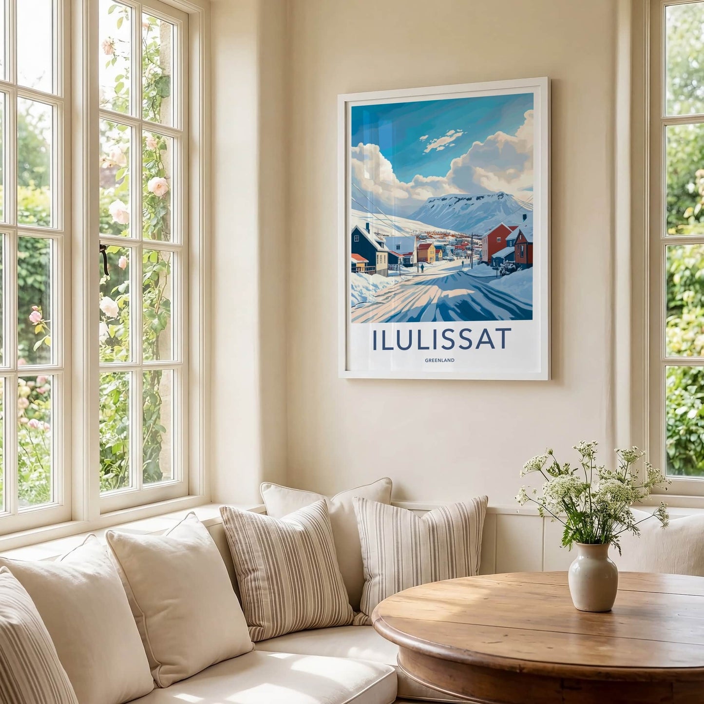 Ilulissat Poster - Greenland Travel Art - Winter Mountain Village Home Decor