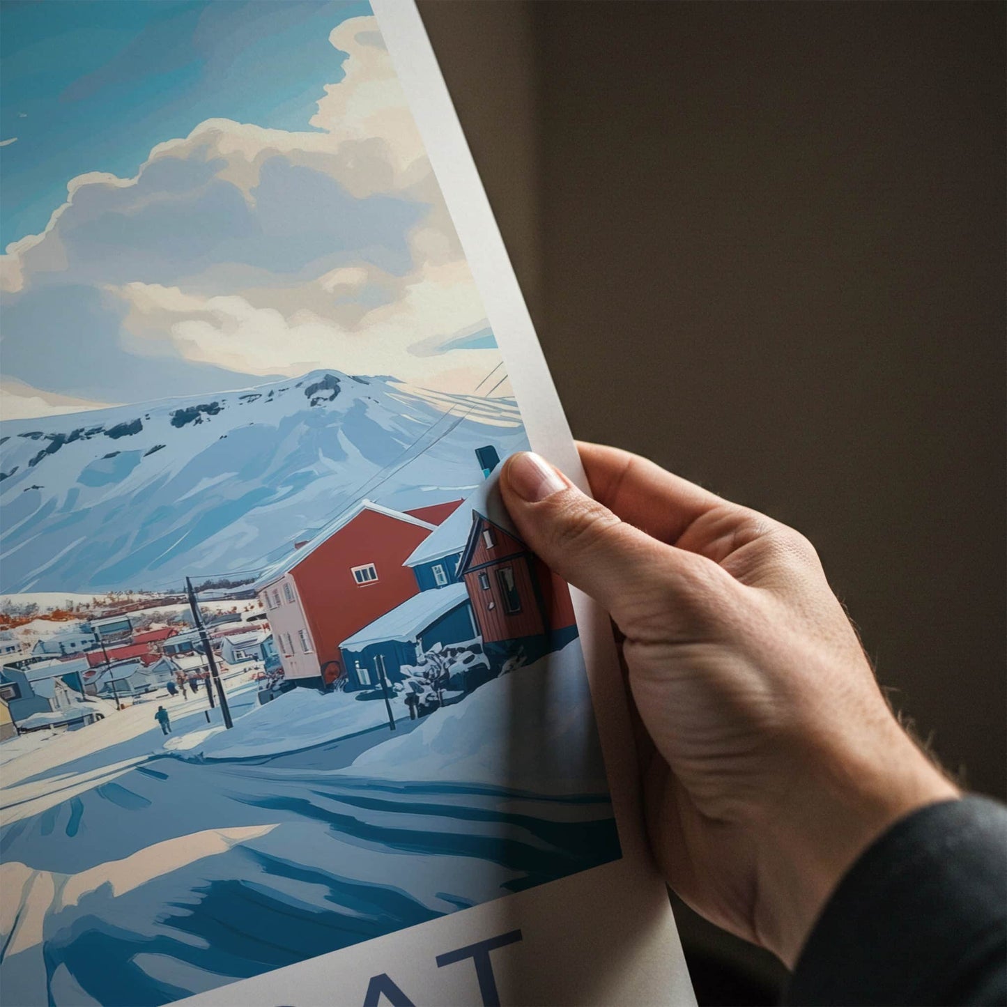 Ilulissat Poster - Greenland Travel Art - Winter Mountain Village Home Decor