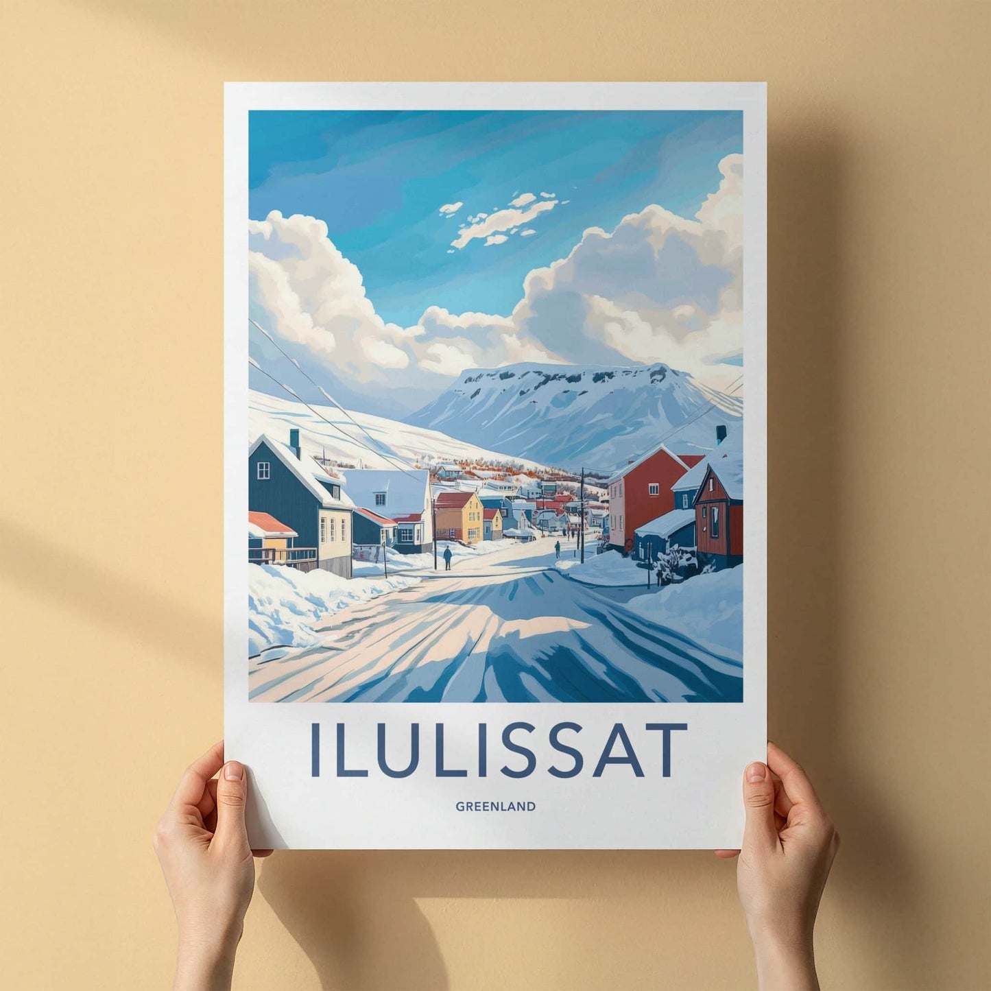 Ilulissat Poster - Greenland Travel Art - Winter Mountain Village Home Decor