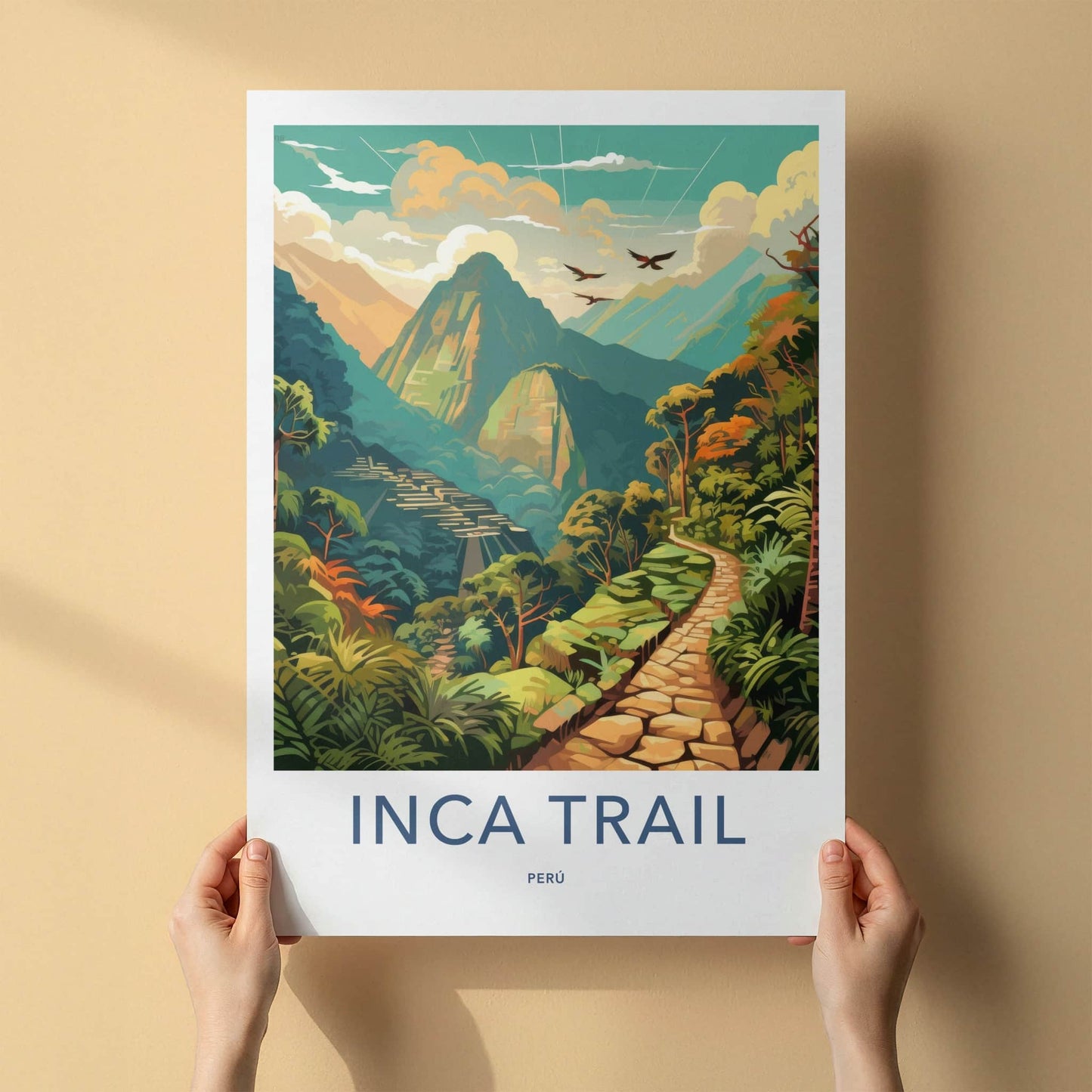 Inca Trail Poster - Peru Travel Art - Ancient Stone Path Home Decor