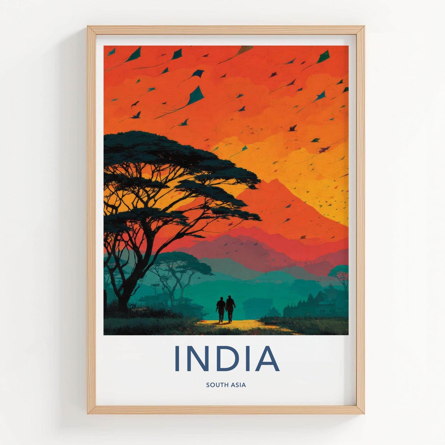 India Poster - India Travel Art - Gujarat Kite Flying Sunset Home Decor
