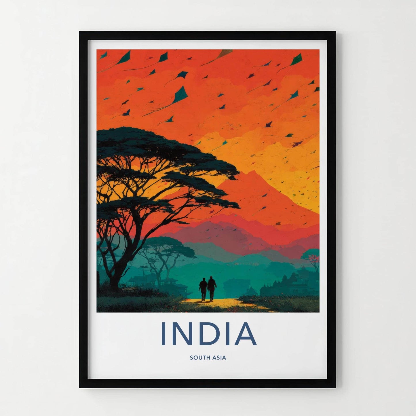 India Poster - India Travel Art - Gujarat Kite Flying Sunset Home Decor