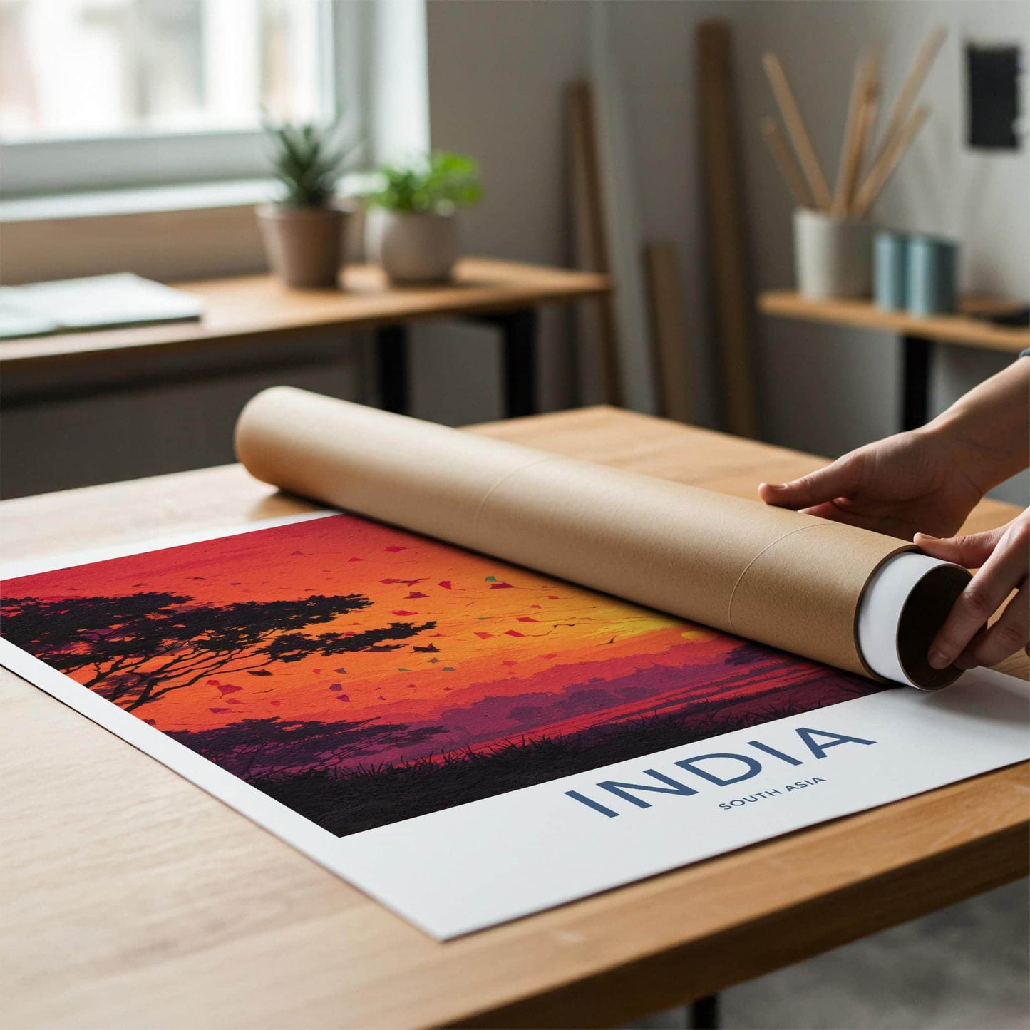 India Poster - India Travel Art - Gujarat Vibrant Sunset Kites Wall Decor