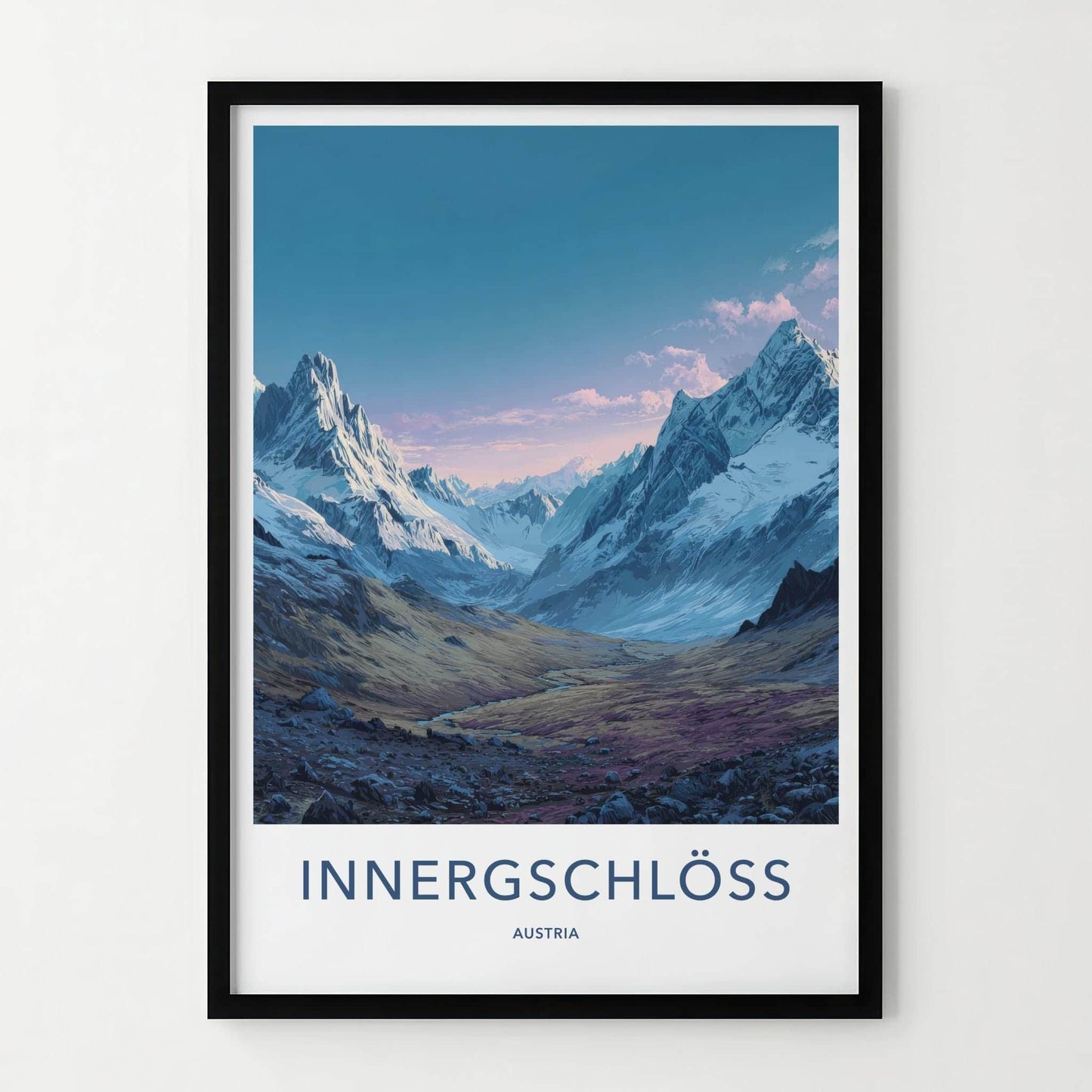 Innergschloss Poster - Austria Travel Art - Snowy Mountain Valley Home Decor
