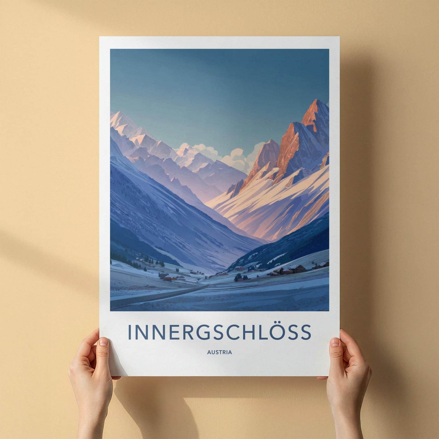 Innergschloss Poster - Austria Travel Art - Winter Mountain Village Home Decor