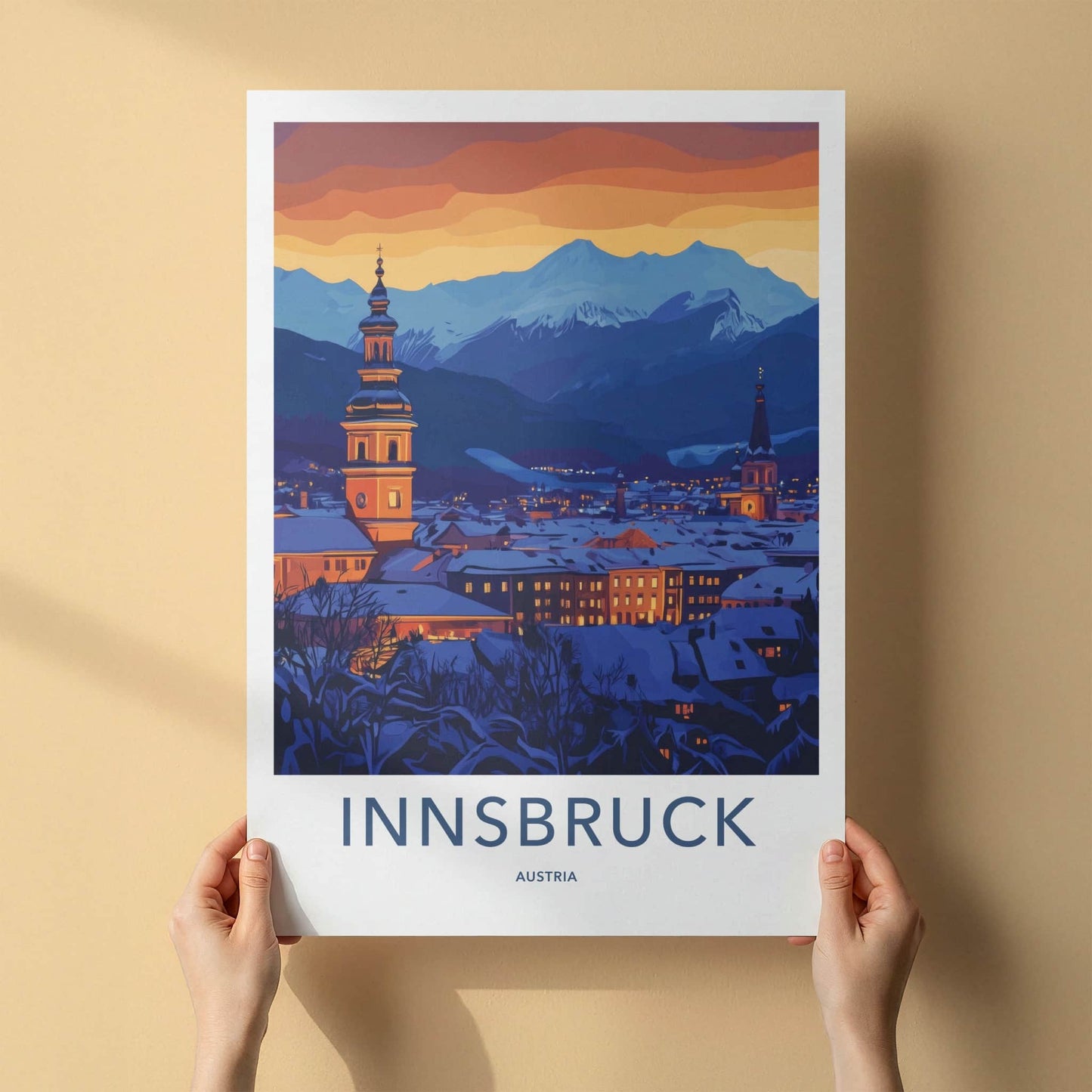 Innsbruck Poster - Austria Framed Print - Winter Alpine Evening Framed Decor