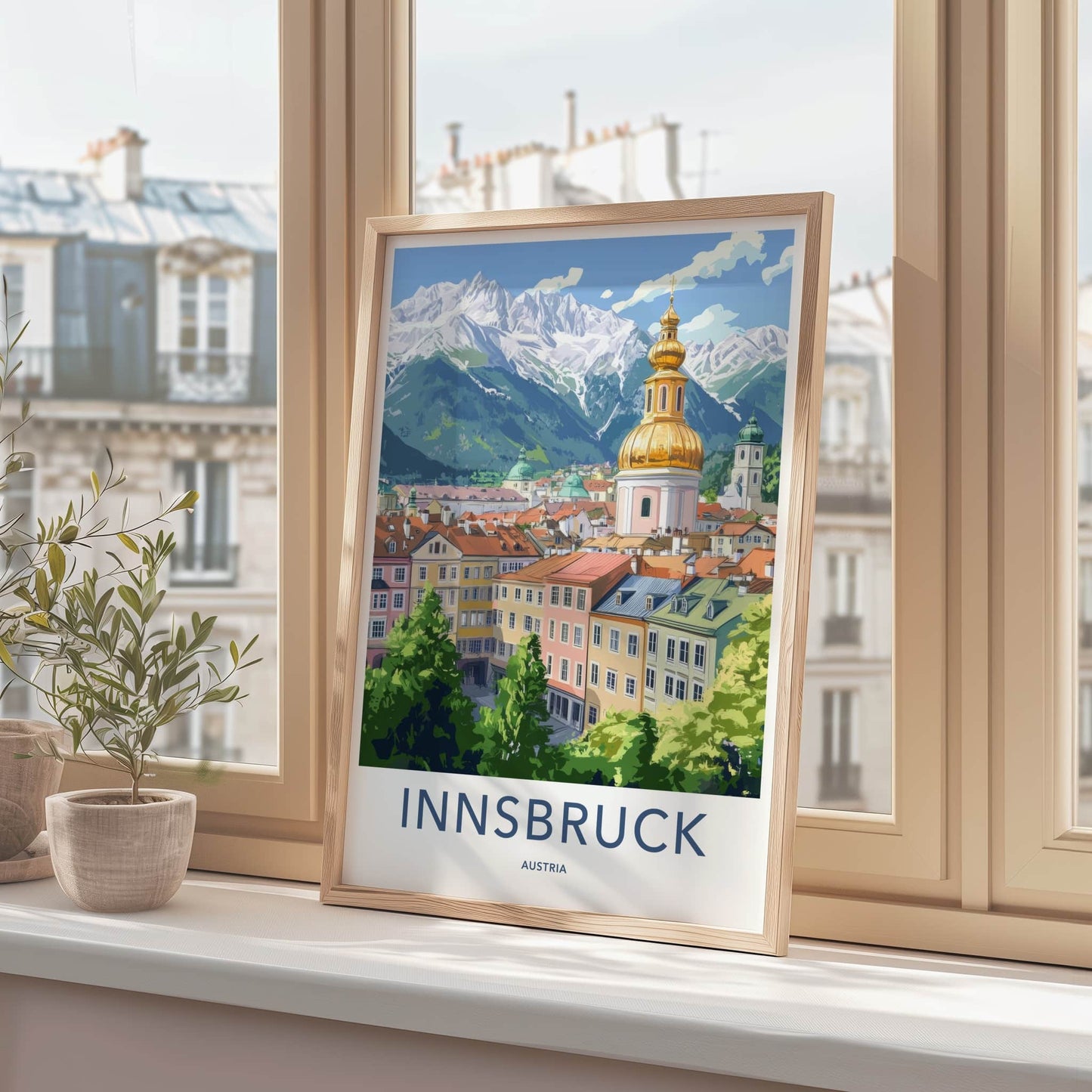 Innsbruck Poster - Austria Travel Art - Golden Dome Mountains Home Decor