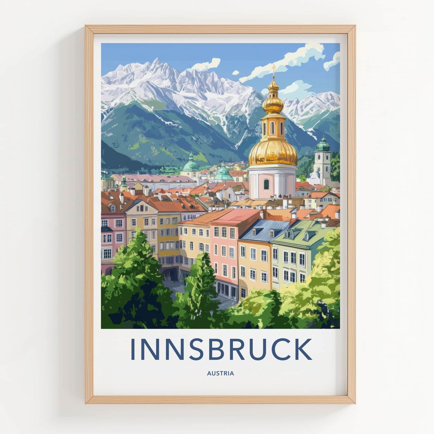 Innsbruck Poster - Austria Travel Art - Golden Dome Mountains Home Decor