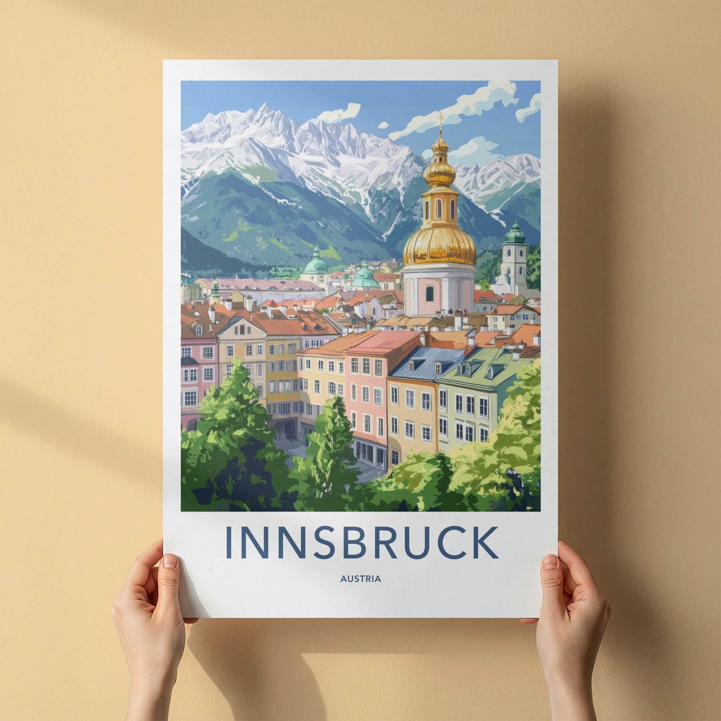 Innsbruck Poster - Austria Travel Art - Golden Dome Mountains Home Decor