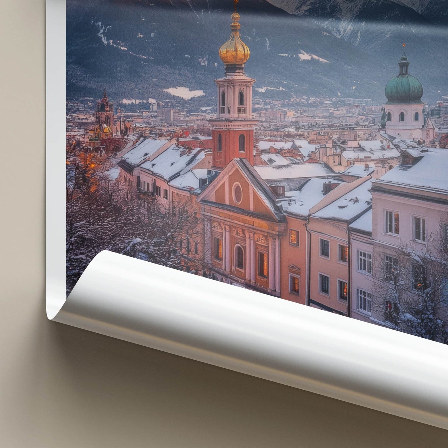 Innsbruck Poster - Austria Travel Art - Snowy City Sunset Home Decor