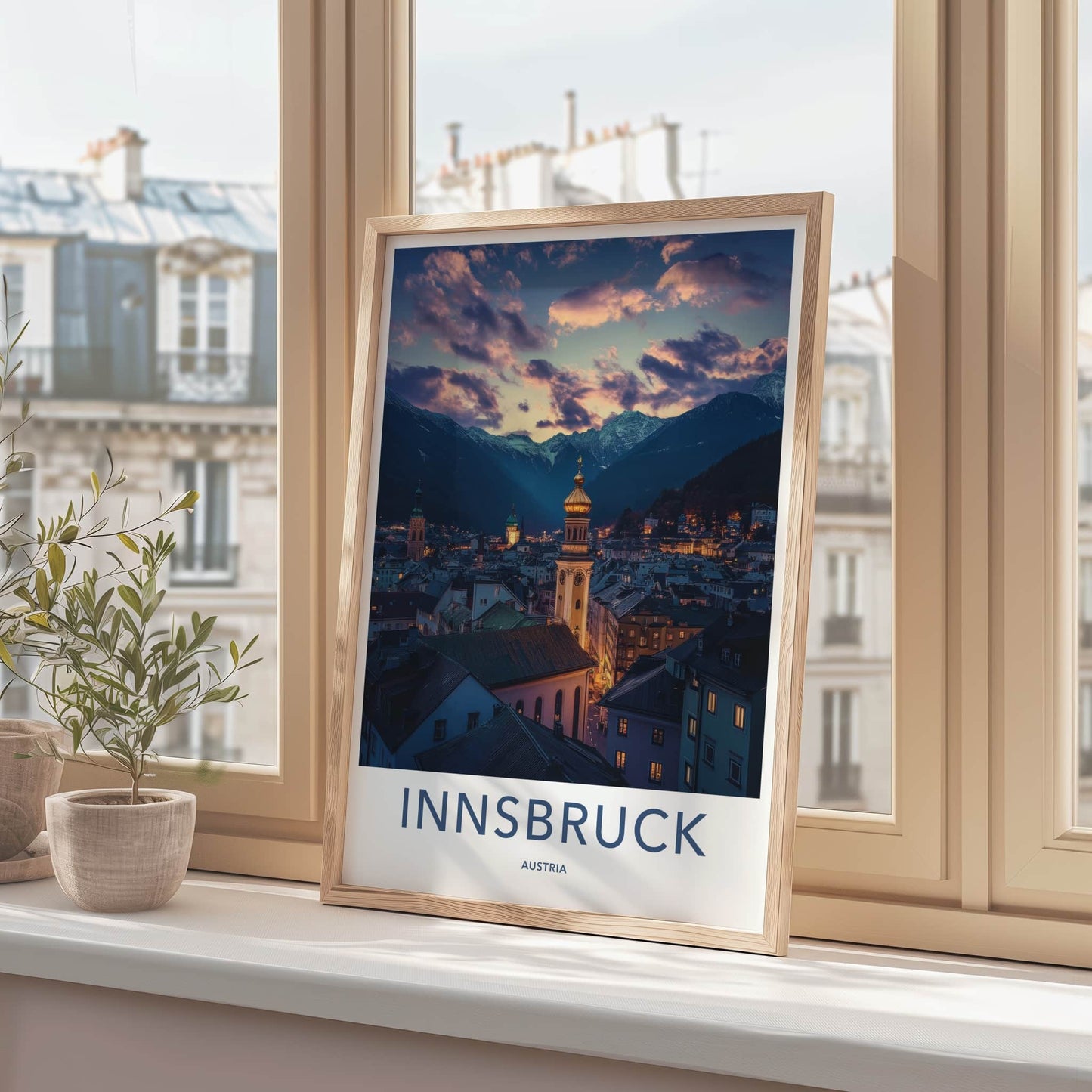 Innsbruck Poster - Austria Travel Art - Twilight Mountain City Home Decor