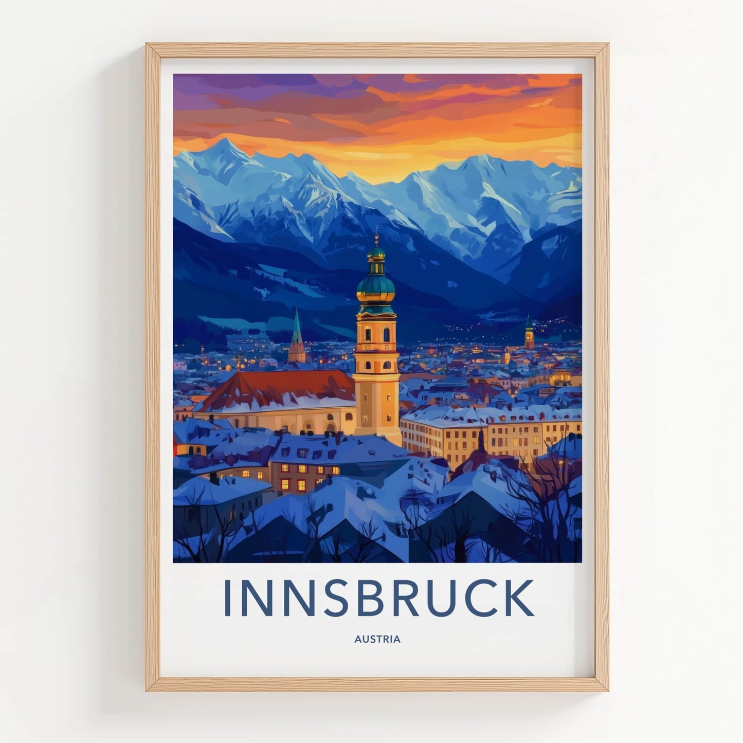 Innsbruck Poster - Austria Wall Art - Alpine City Sunset Home Decor
