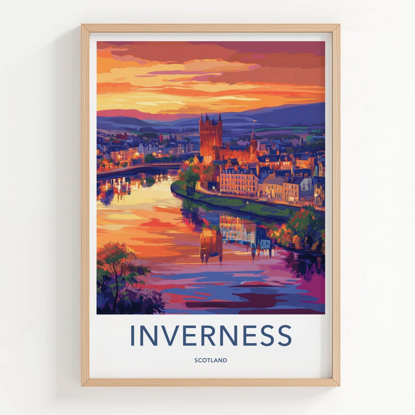 Inverness Poster - Scotland Travel Art - Vibrant Sunset Reflections Home Decor