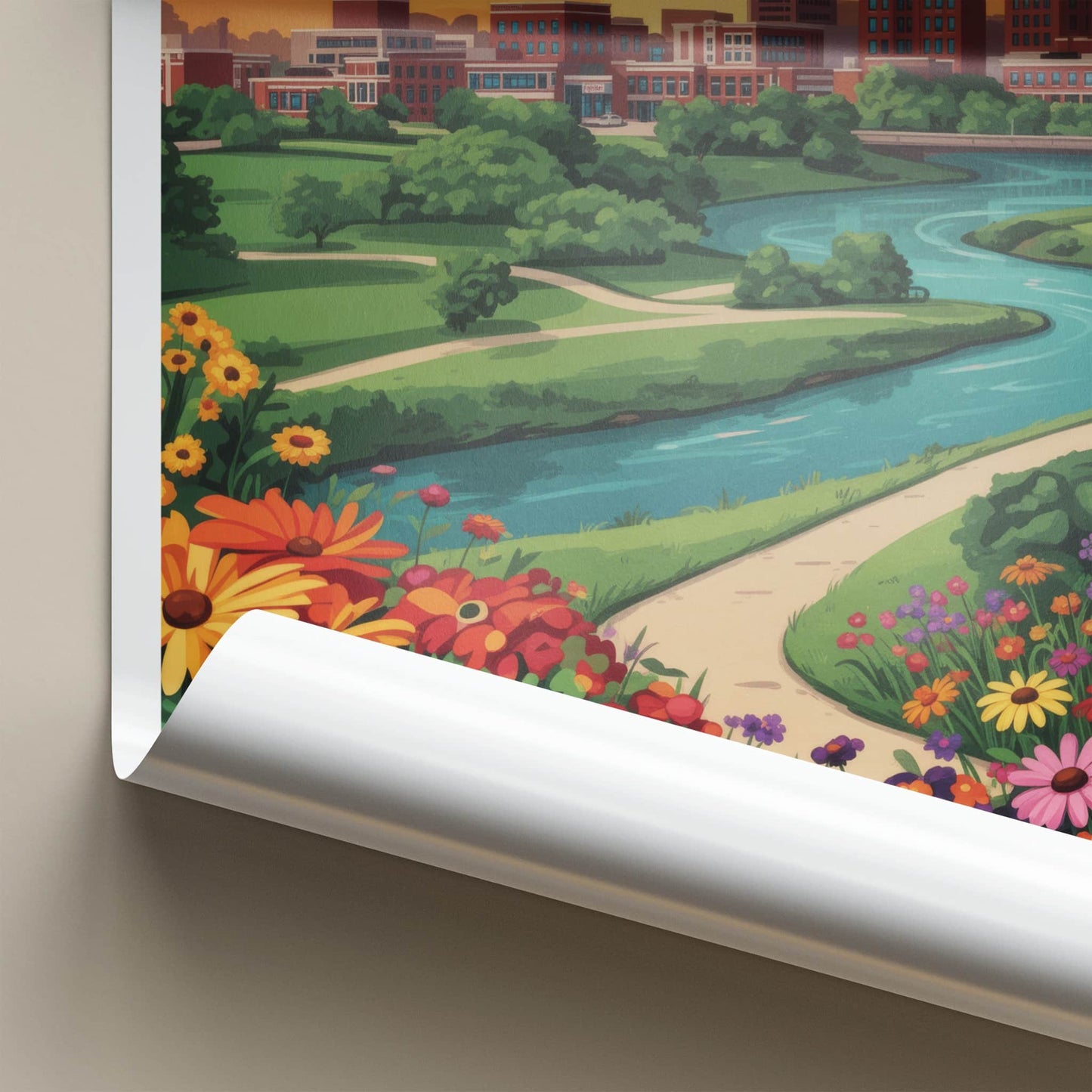 Iowa City Poster - Iowa Art Print - Sunset River Flowers Wall Decor