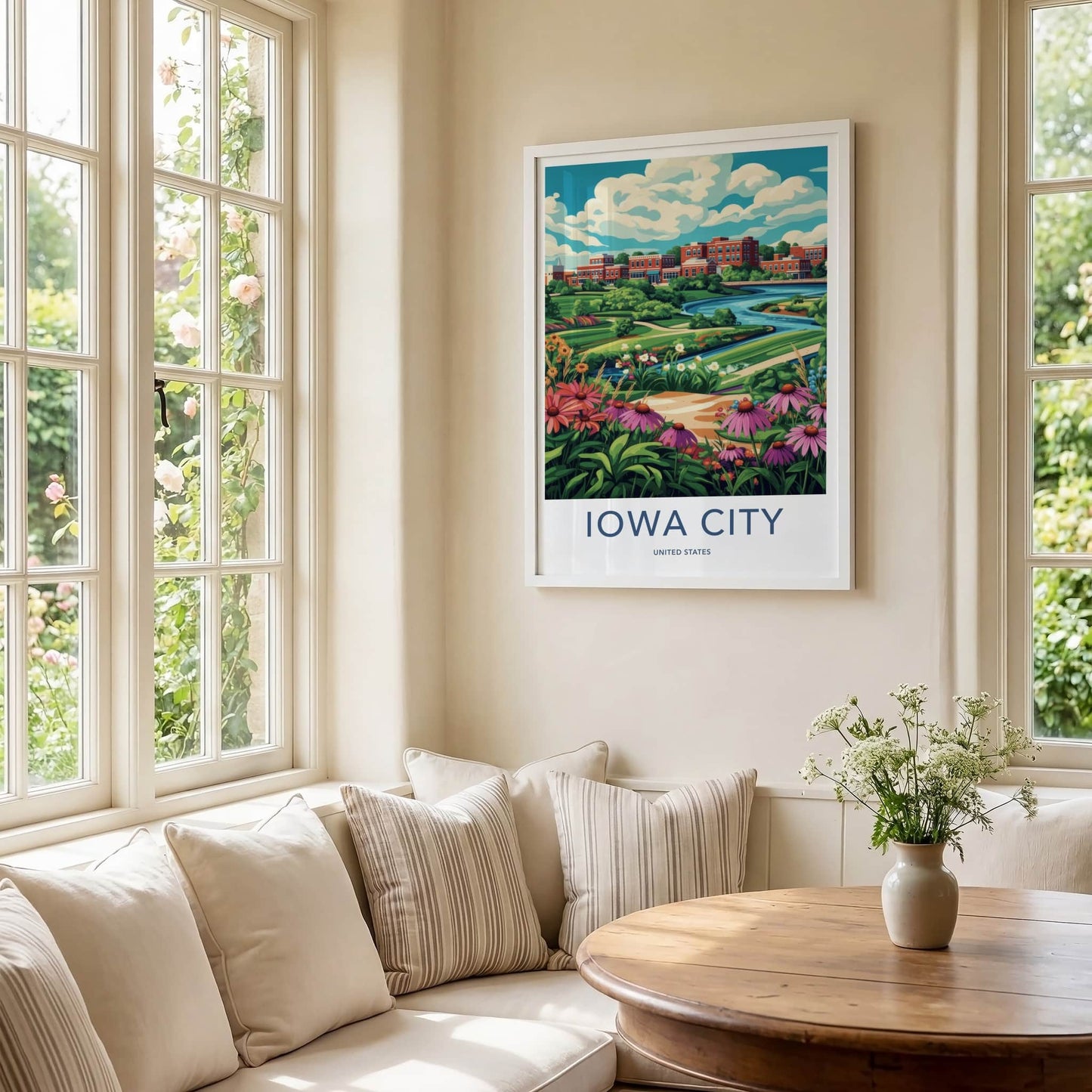 Iowa City Poster - Iowa Art Print - Vibrant Floral River Home Decor