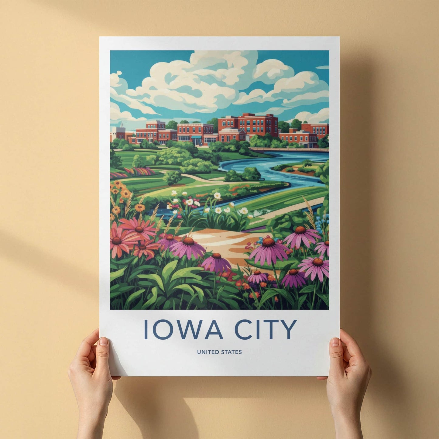 Iowa City Poster - Iowa Art Print - Vibrant Floral River Home Decor