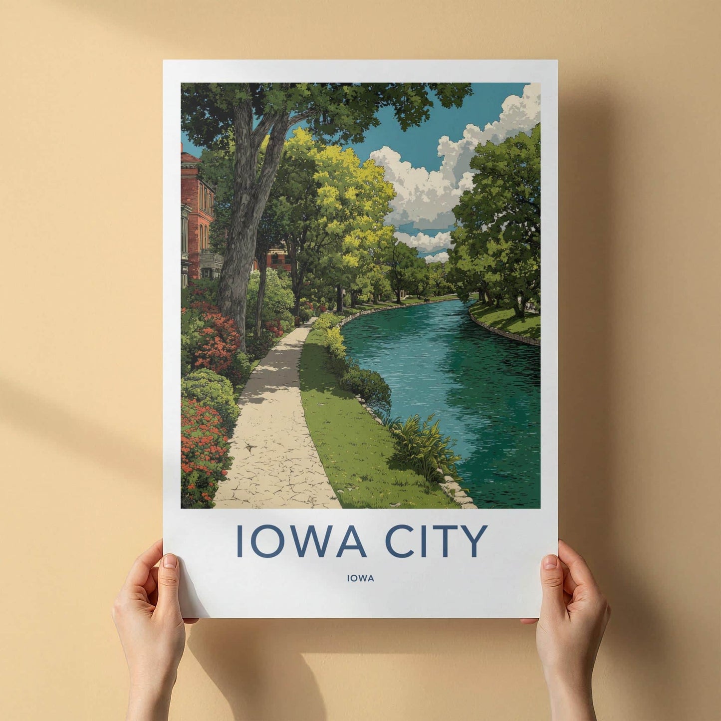 Iowa City Poster - Iowa Framed Print - Scenic Canal Path Home Decor