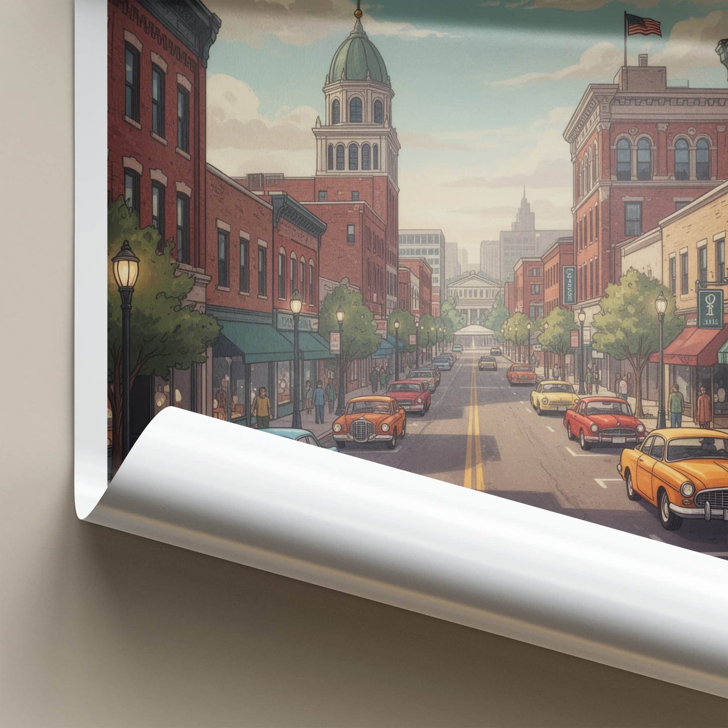 Iowa City Poster - Iowa Travel Art - Classic Cars Downtown Home Decor