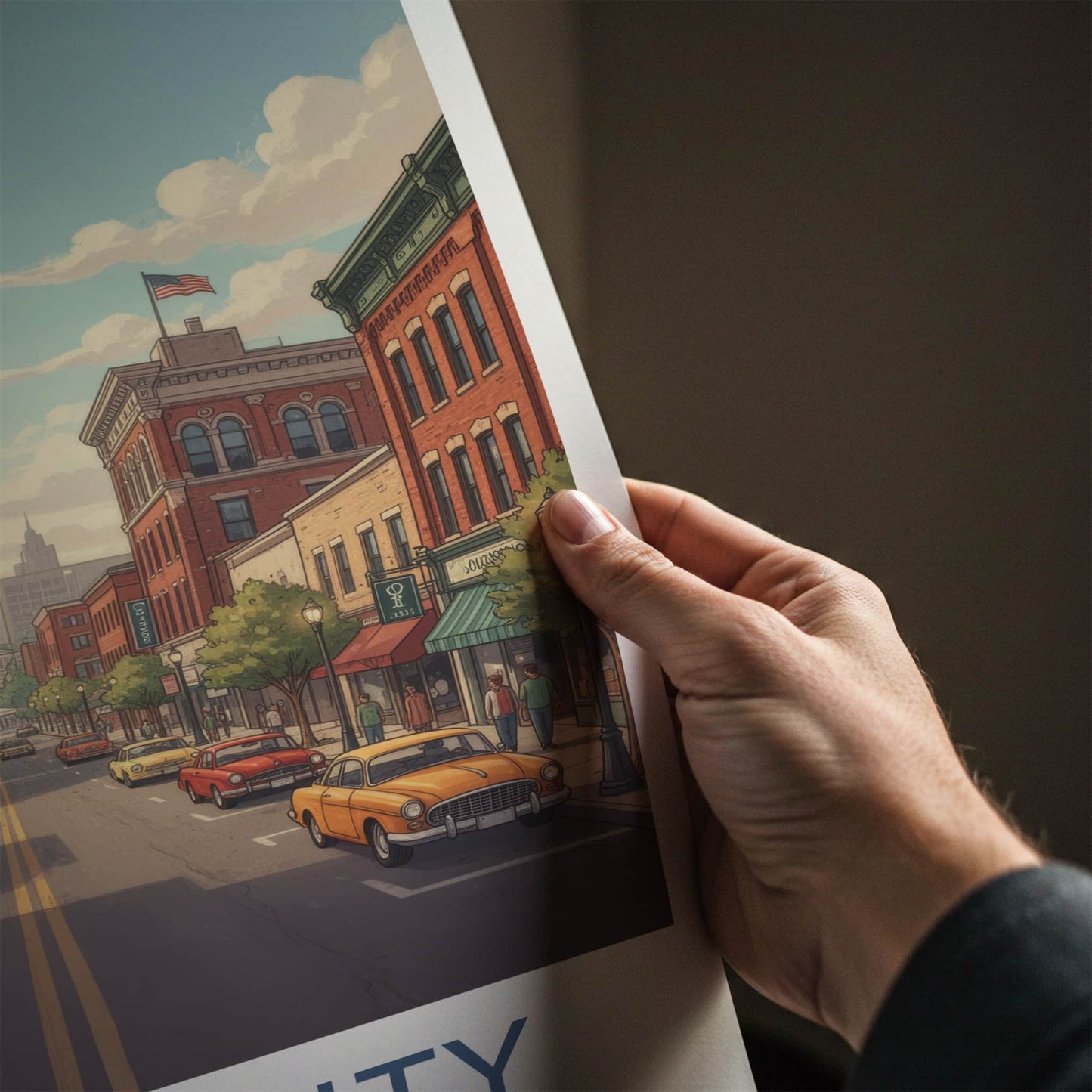 Iowa City Poster - Iowa Travel Art - Classic Cars Downtown Home Decor