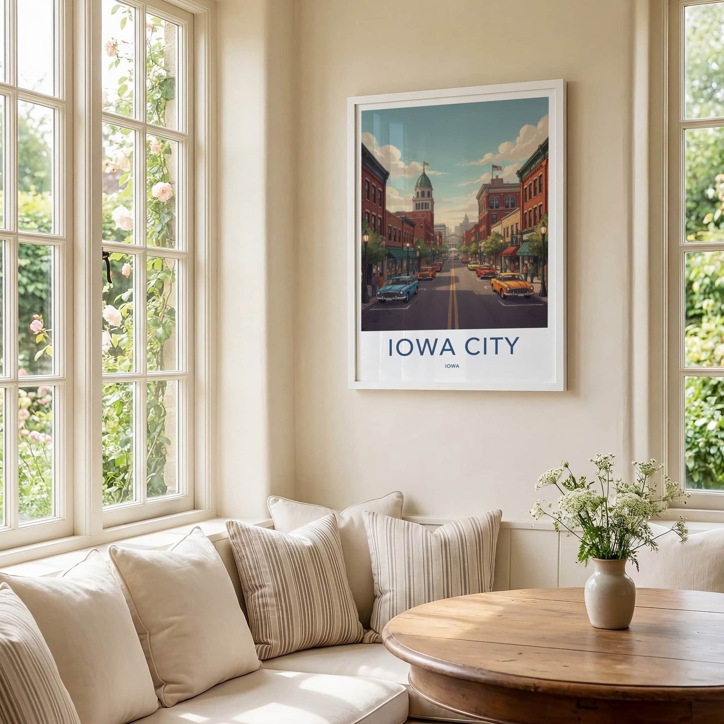 Iowa City Poster - Iowa Travel Art - Classic Cars Downtown Home Decor