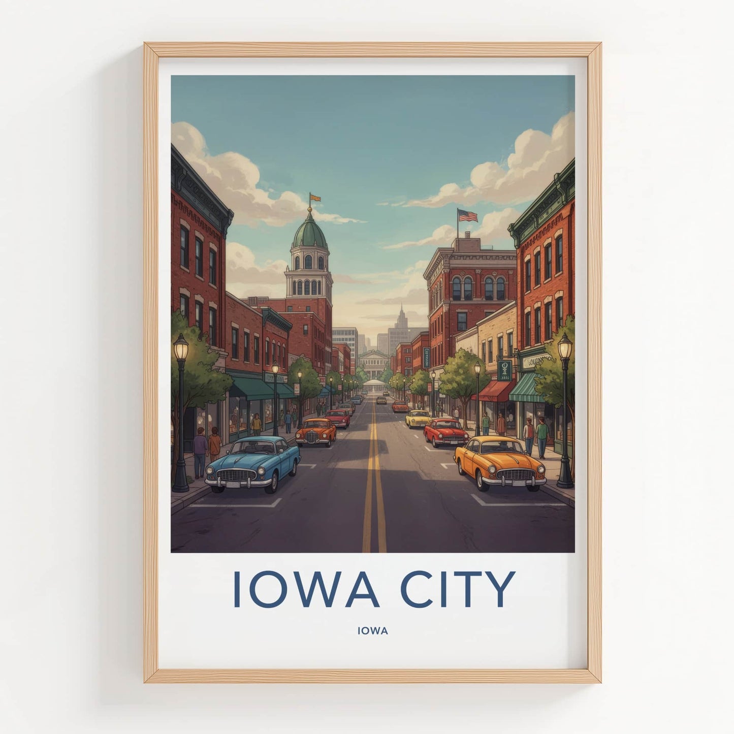Iowa City Poster - Iowa Travel Art - Classic Cars Downtown Home Decor