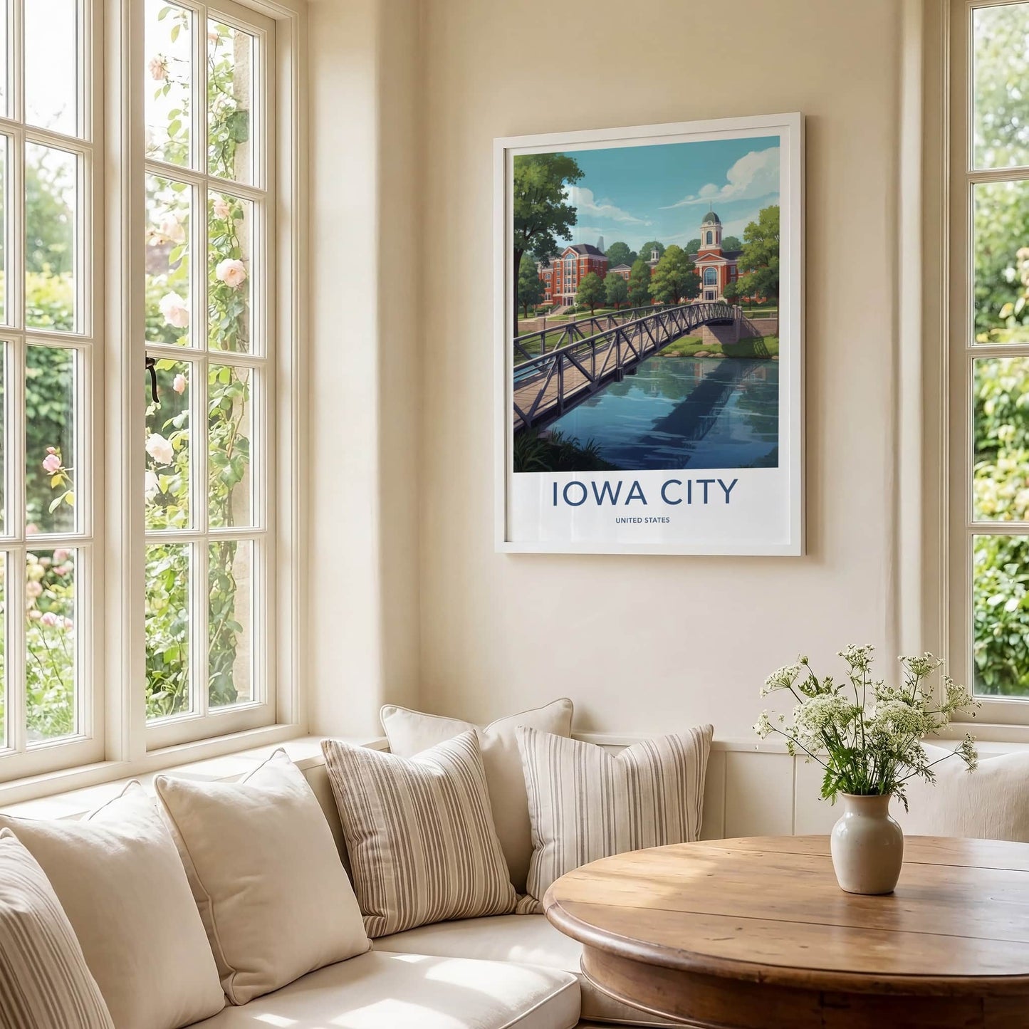 Iowa City Poster - Iowa Travel Print - Campus River View Framed Decor