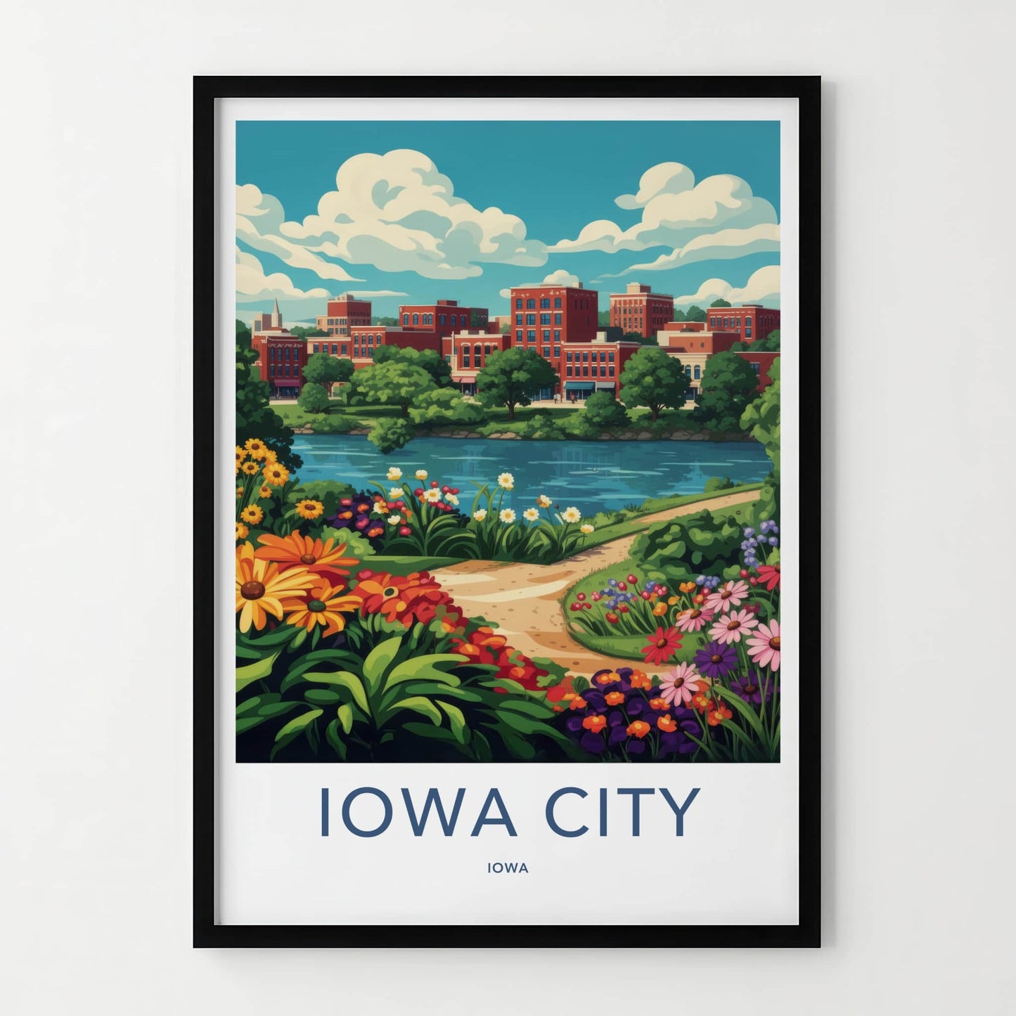 Iowa City Poster - Iowa Wall Art - Colorful Riverfront Town Home Decor