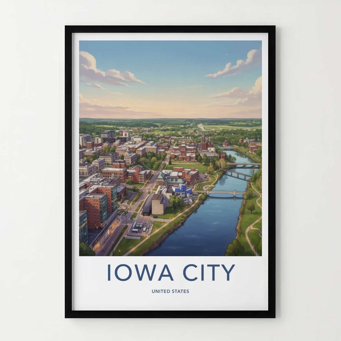 Iowa City Poster - Iowa Wall Art - Sprawling Riverfront City Home Decor