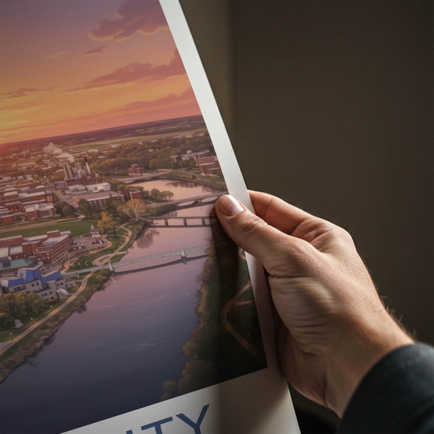 Iowa City Poster - Iowa Wall Art - Urban River Sunset Home Decor