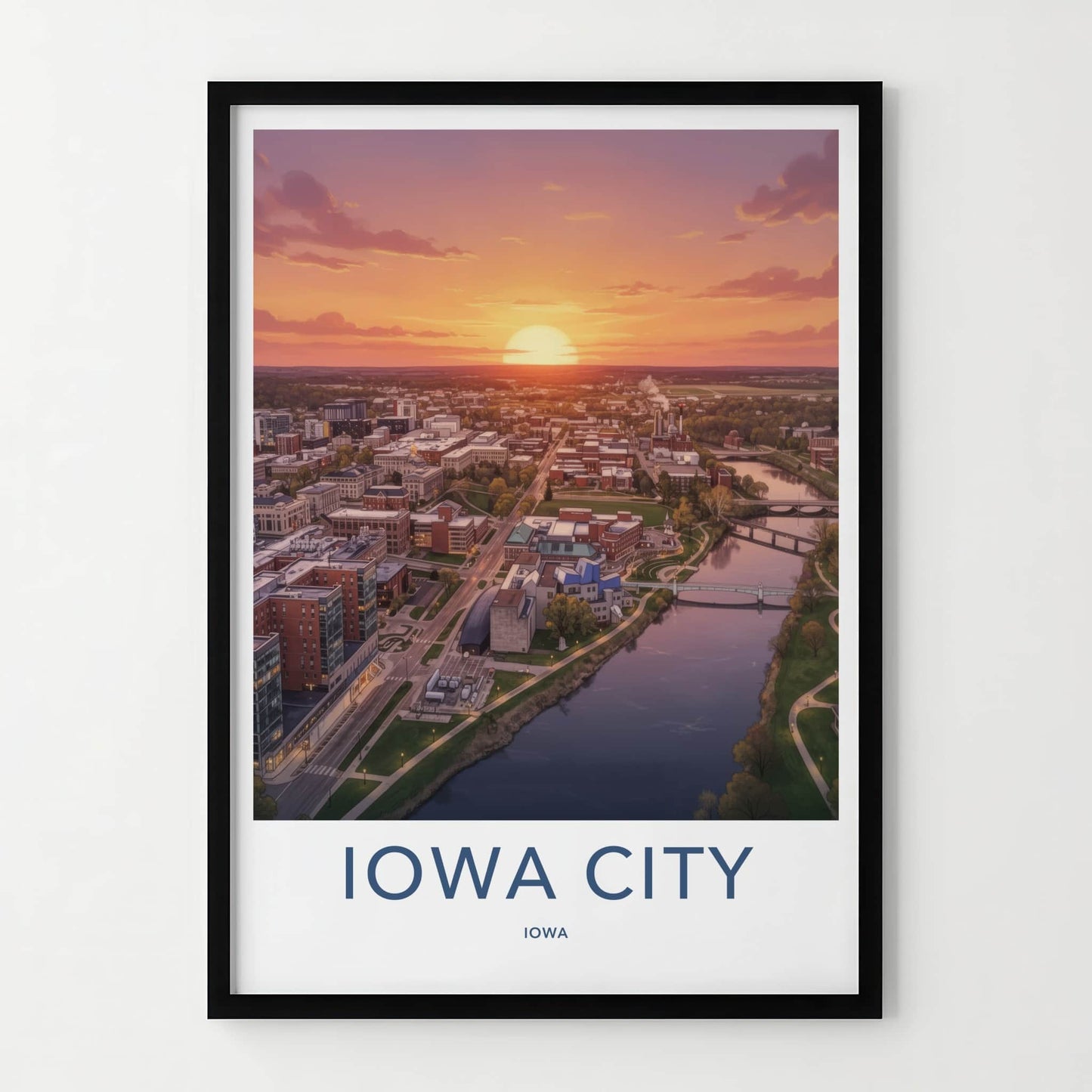 Iowa City Poster - Iowa Wall Art - Urban River Sunset Home Decor