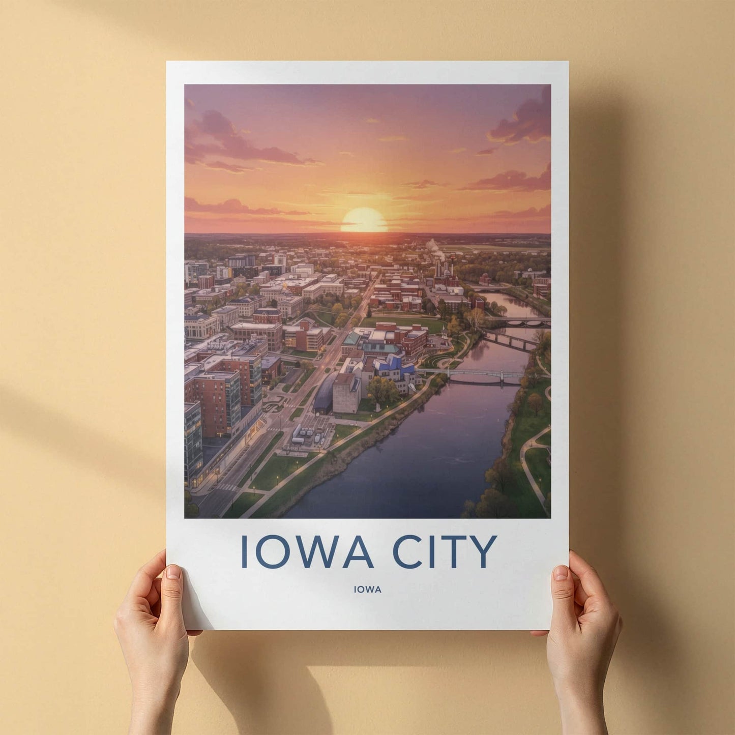 Iowa City Poster - Iowa Wall Art - Urban River Sunset Home Decor