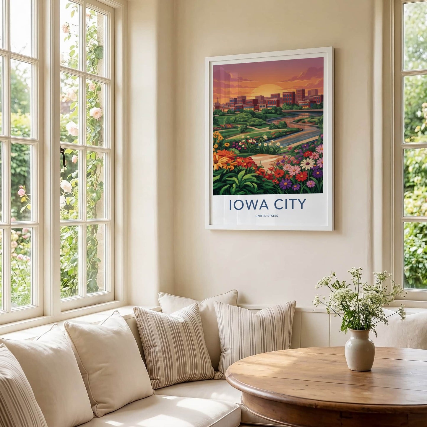 Iowa City Poster - Iowa Wall Art - Vibrant Floral City Home Decor