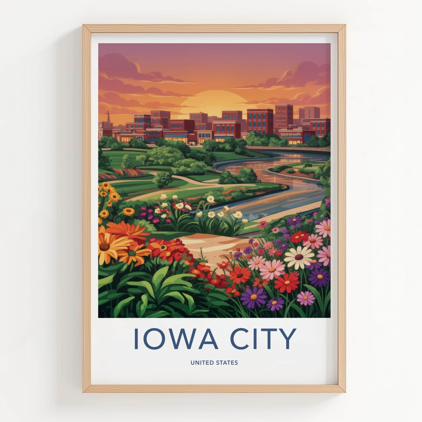 Iowa City Poster - Iowa Wall Art - Vibrant Floral City Home Decor