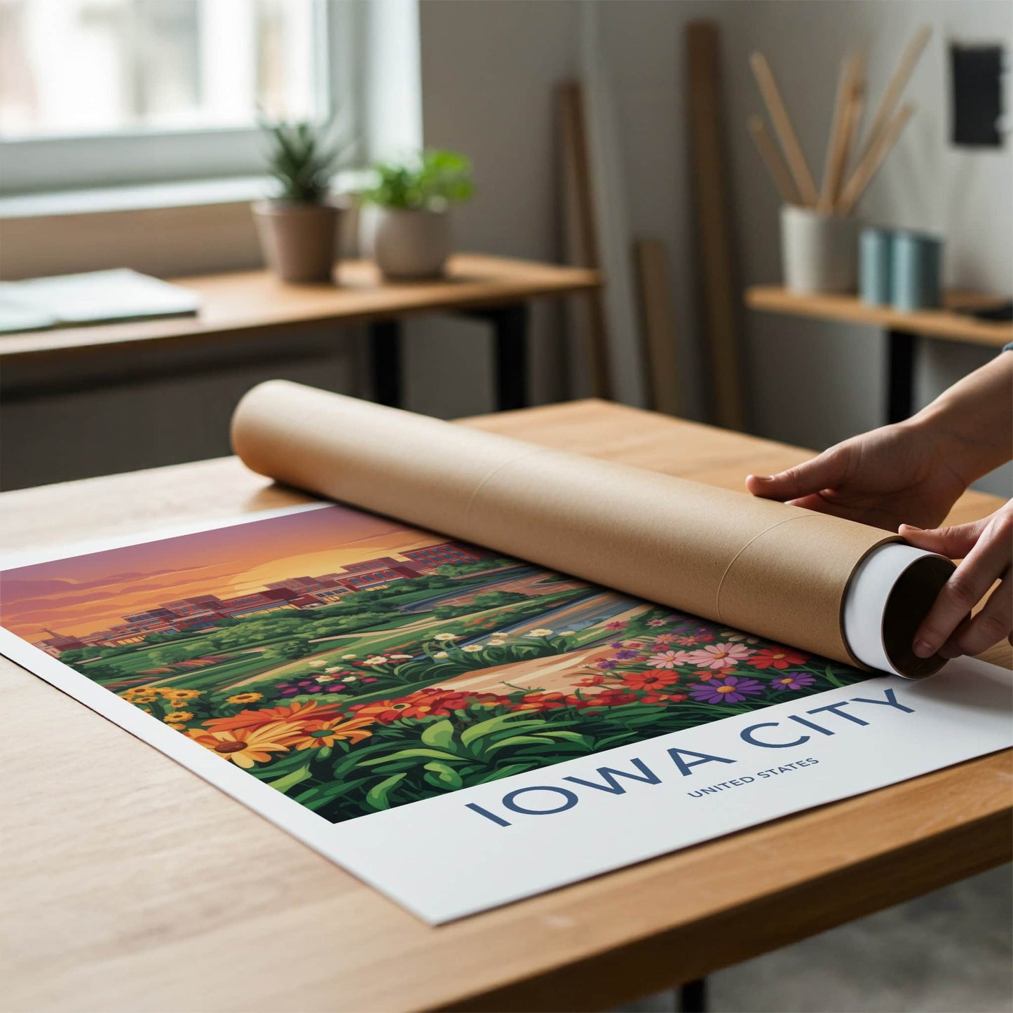 Iowa City Poster - Iowa Wall Art - Vibrant Floral City Home Decor