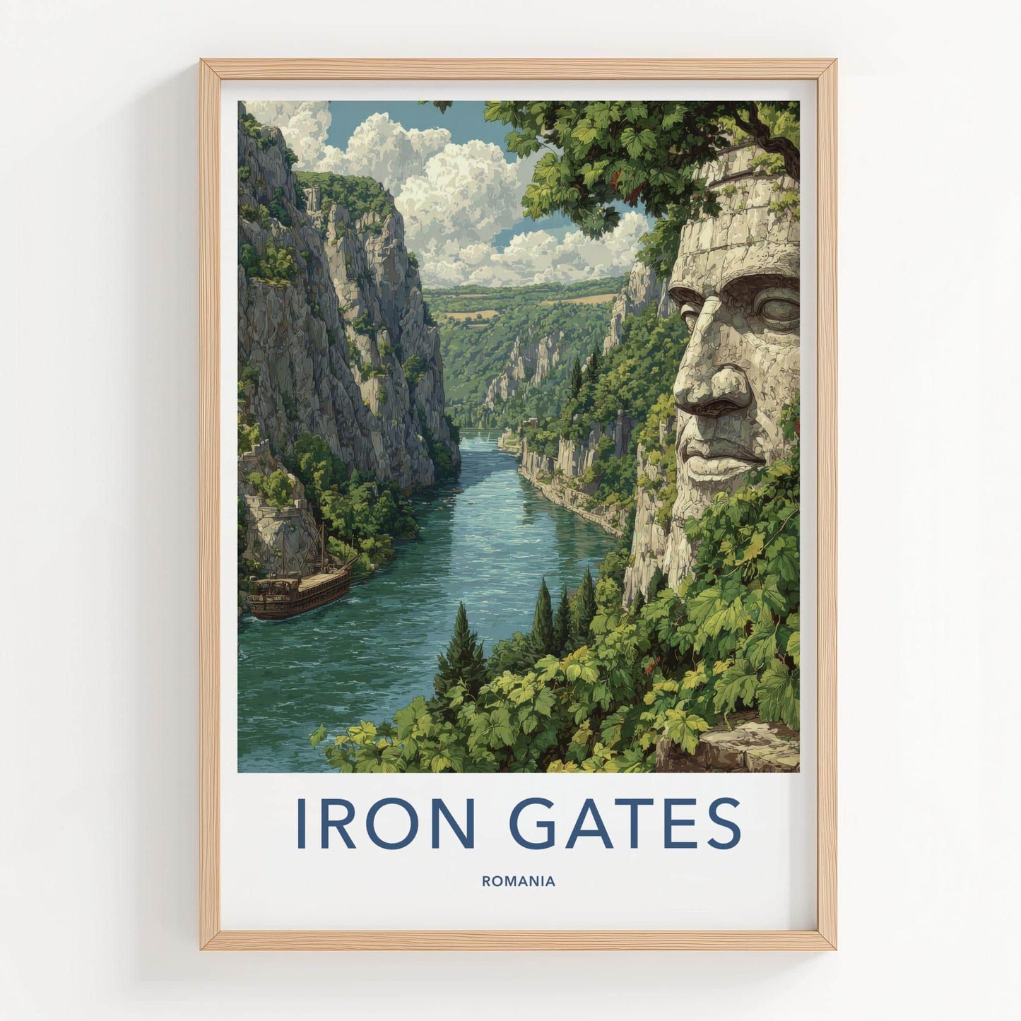 Iron Gates Poster - Romania Travel Art - Ancient Stone Carving Home Decor