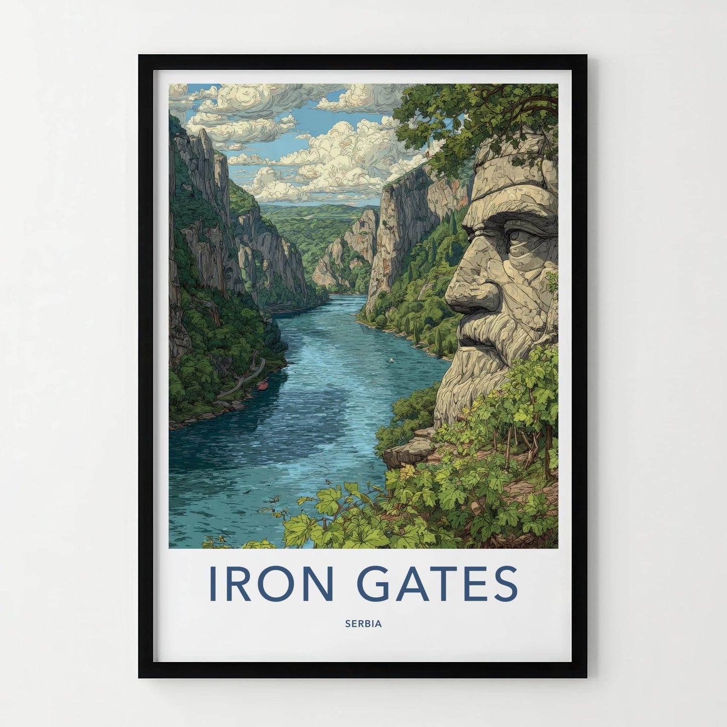 Iron Gates Poster - Serbia Travel Art - Carved Stone Face Home Decor