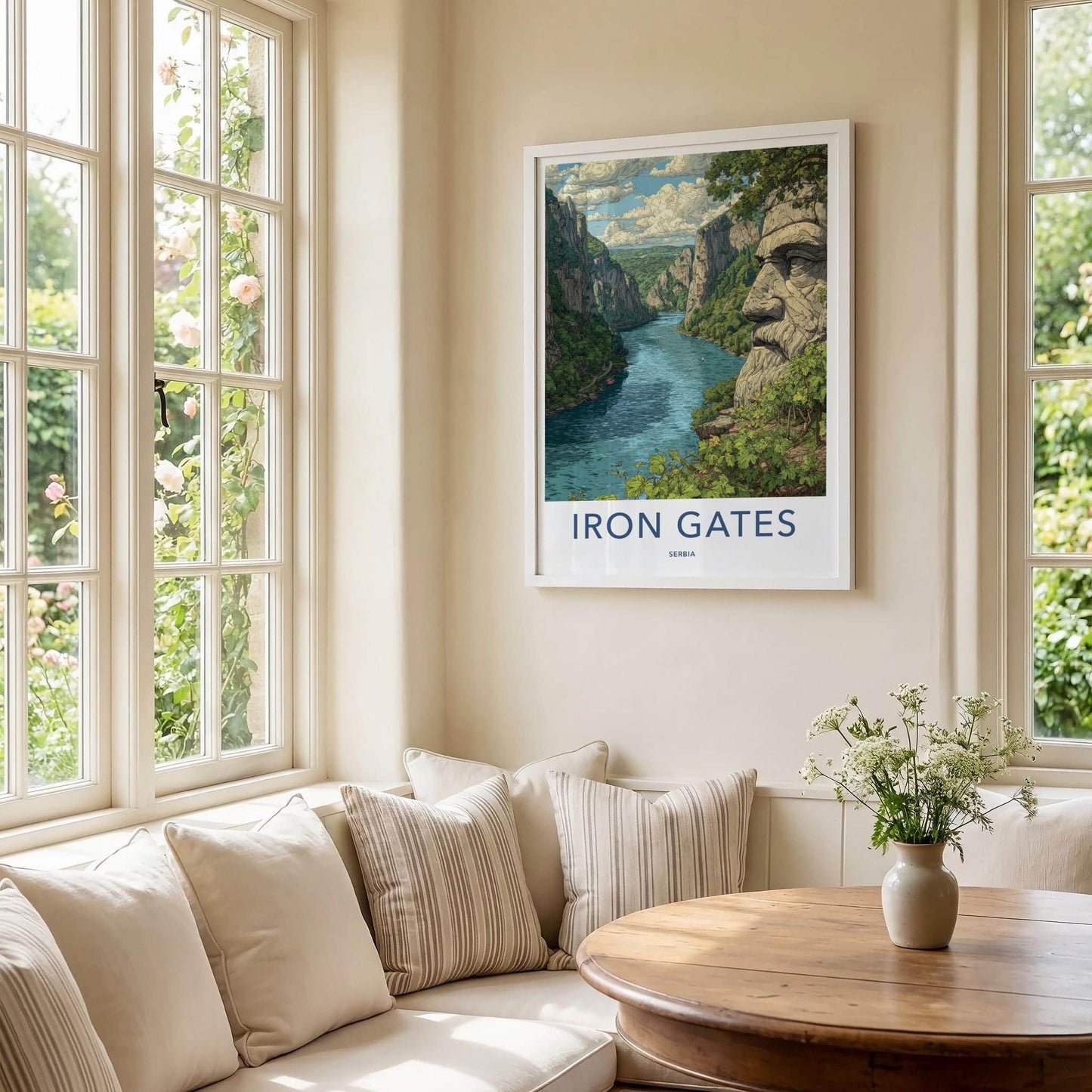 Iron Gates Poster - Serbia Travel Art - Carved Stone Face Home Decor