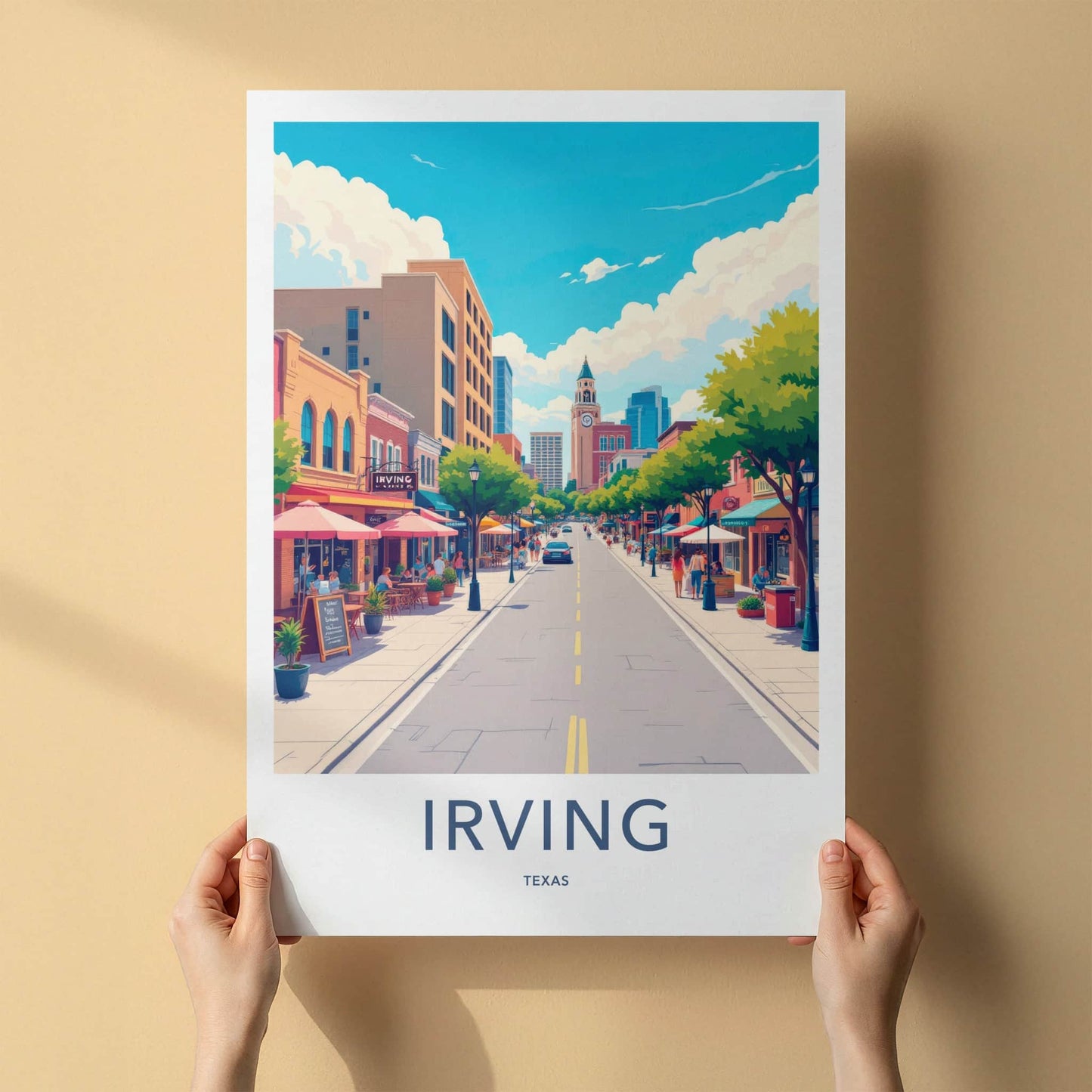 Irving Poster - Texas Travel Art - Vibrant City Street Home Decor