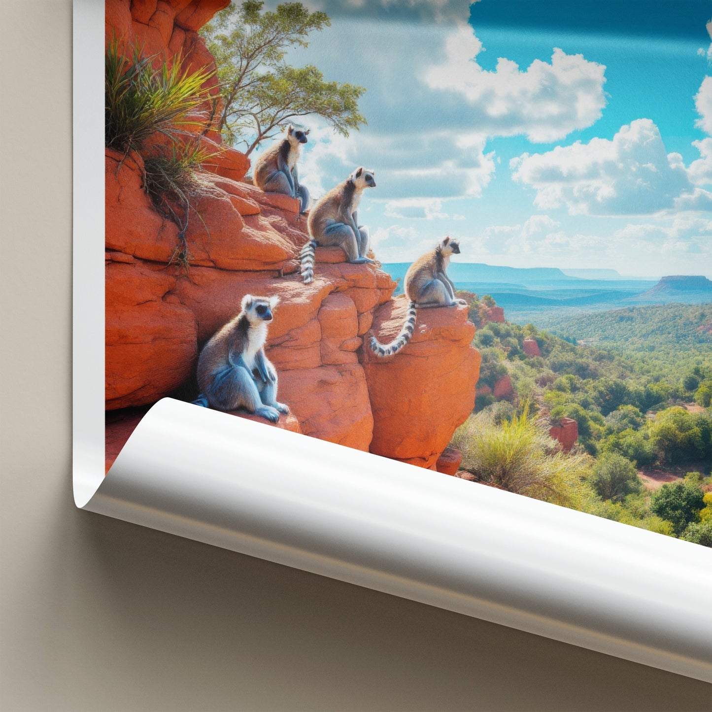 Isalo National Park Poster - Madagascar Travel Art - Lemurs Watch Valley Home Decor