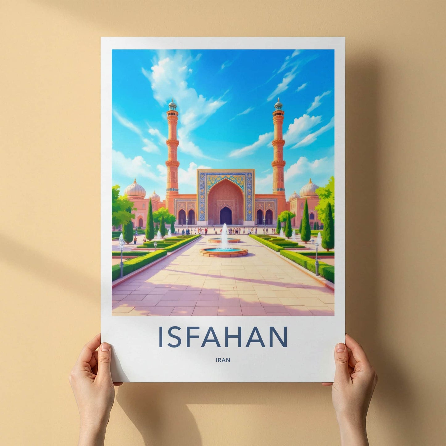 Isfahan Poster - Iran Travel Art - Serene Mosque Minarets Home Decor